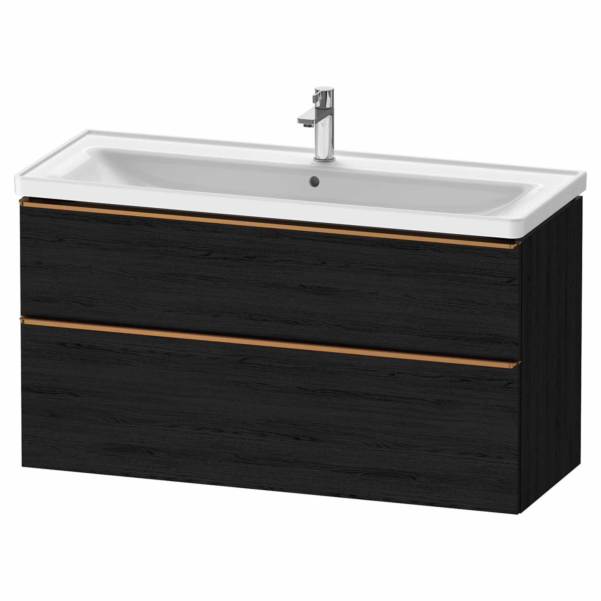 duravit d-neo 1200mm wall mounted vanity unit with d-neo basin black oak brushed bronze handles