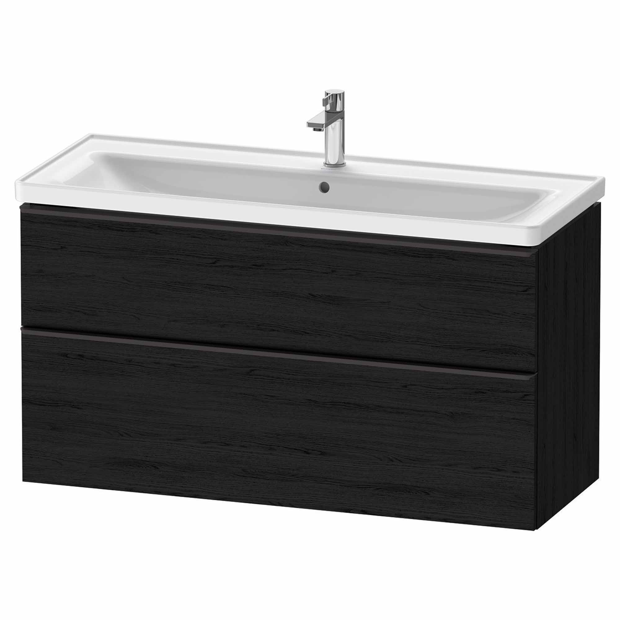 duravit d-neo 1200mm wall mounted vanity unit with d-neo basin black oak diamond black handles