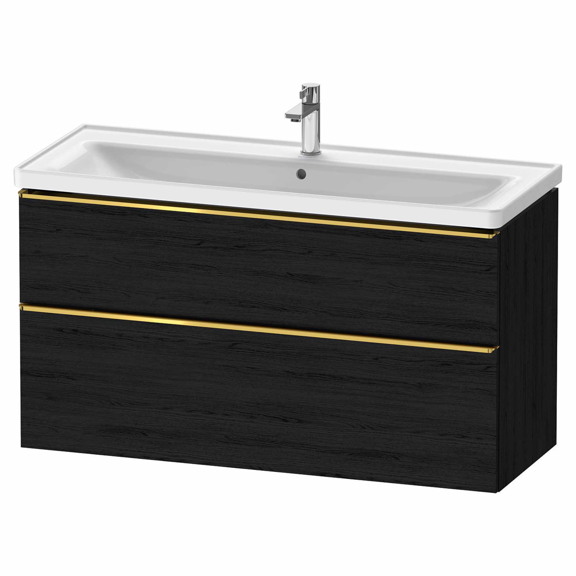 duravit d-neo 1200mm wall mounted vanity unit with d-neo basin black oak gold handles