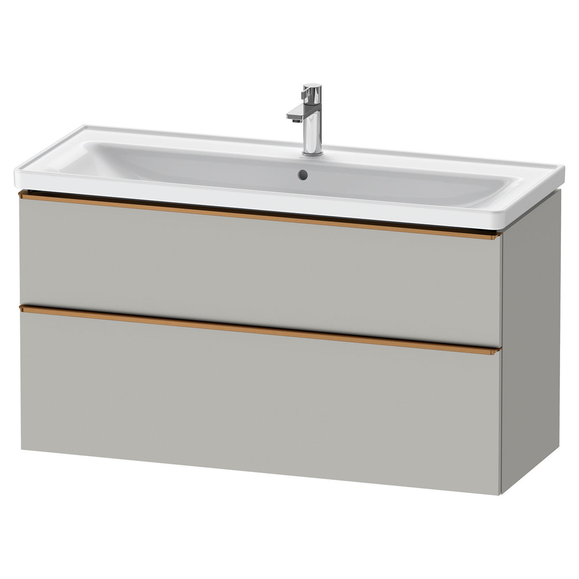 duravit d-neo 1200mm wall mounted vanity unit with d-neo basin concrete grey brushed bronze handles