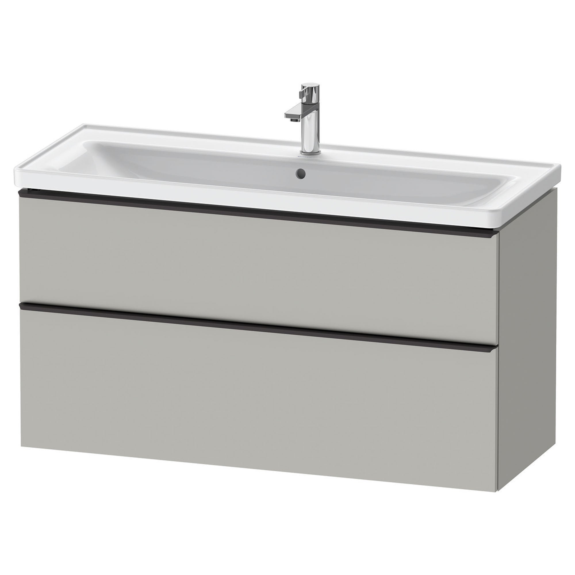 duravit d-neo 1200mm wall mounted vanity unit with d-neo basin concrete grey diamond black handles