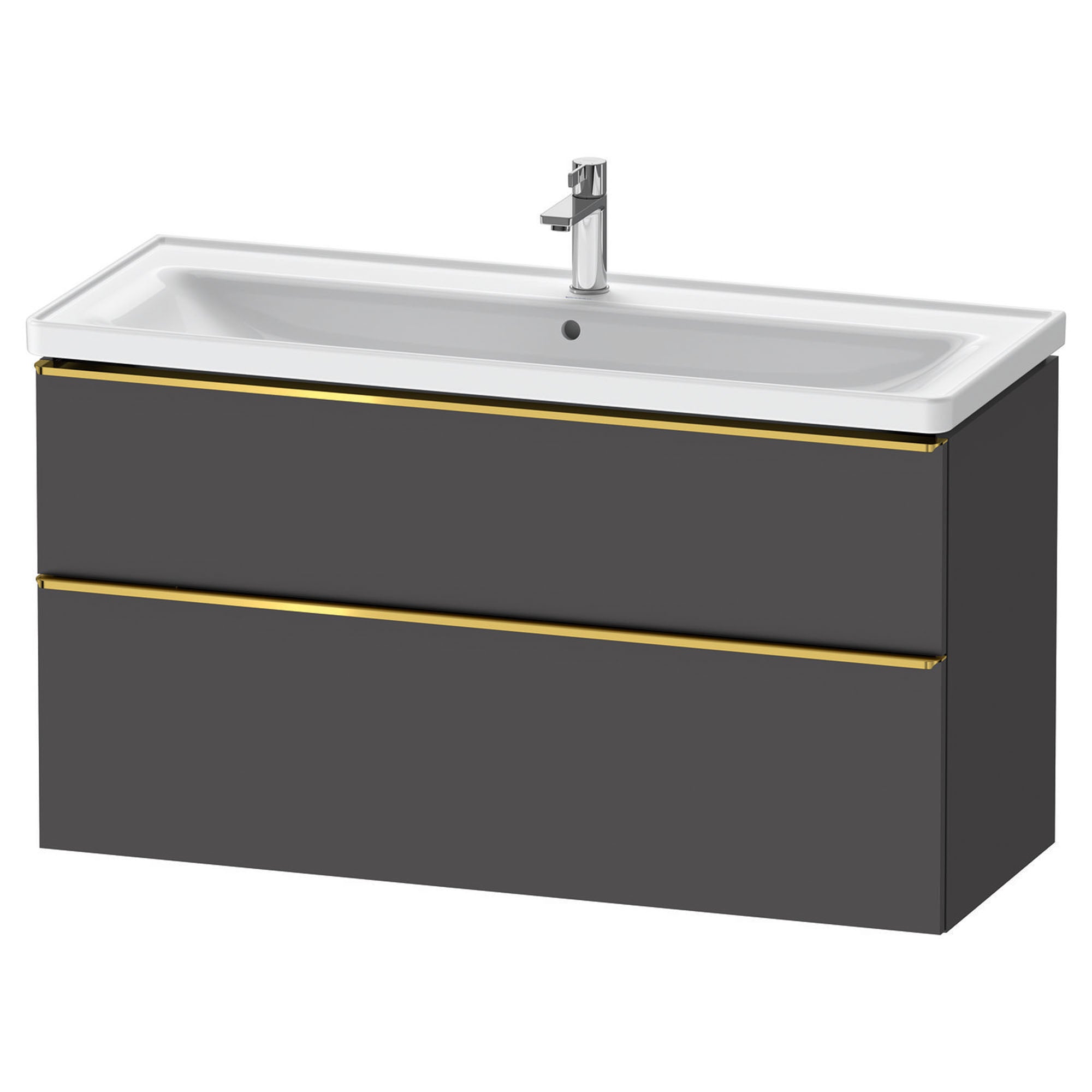 duravit d-neo 1200mm wall mounted vanity unit with d-neo basin matt graphite gold handles