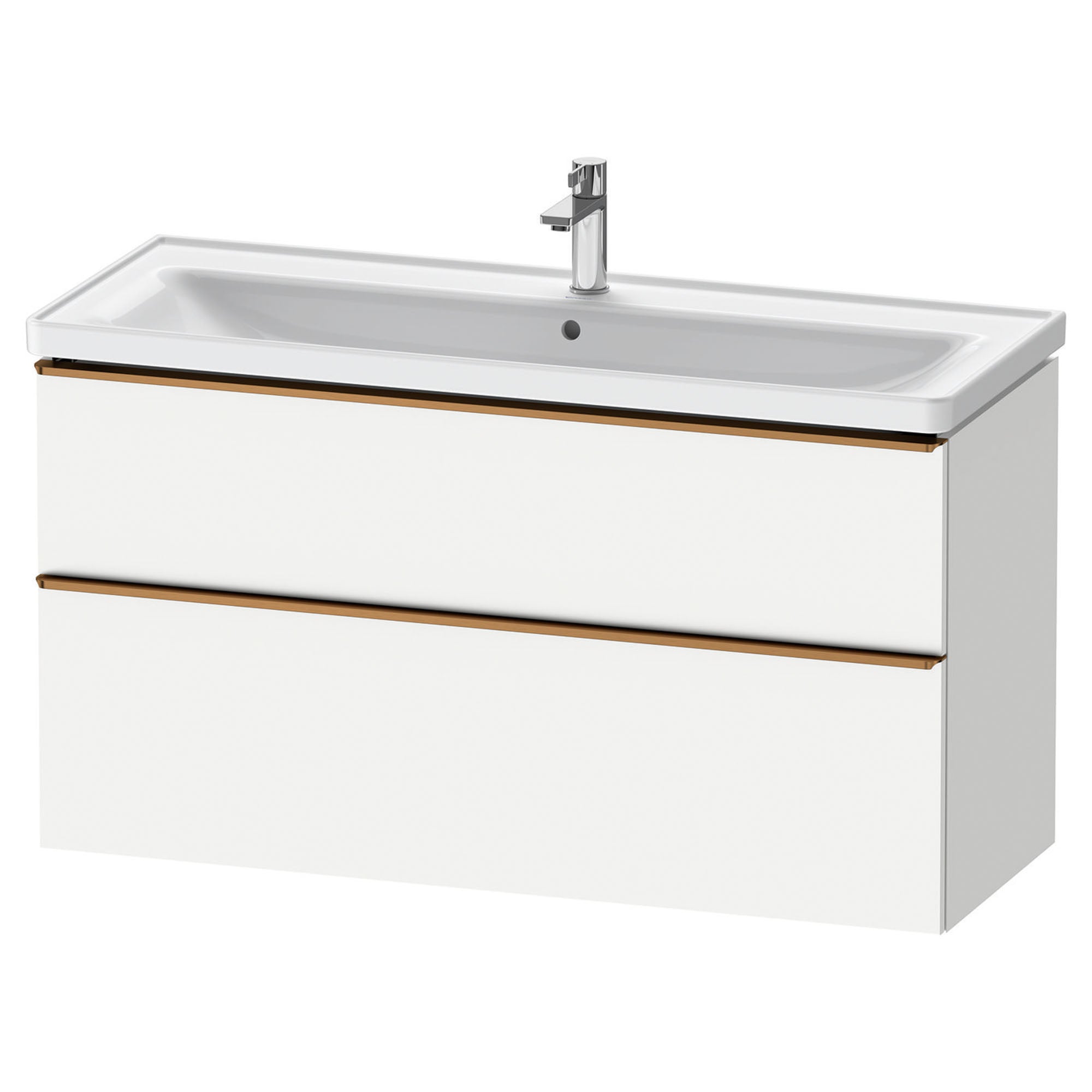 duravit d-neo 1200mm wall mounted vanity unit with d-neo basin matt white brushed bronze handles
