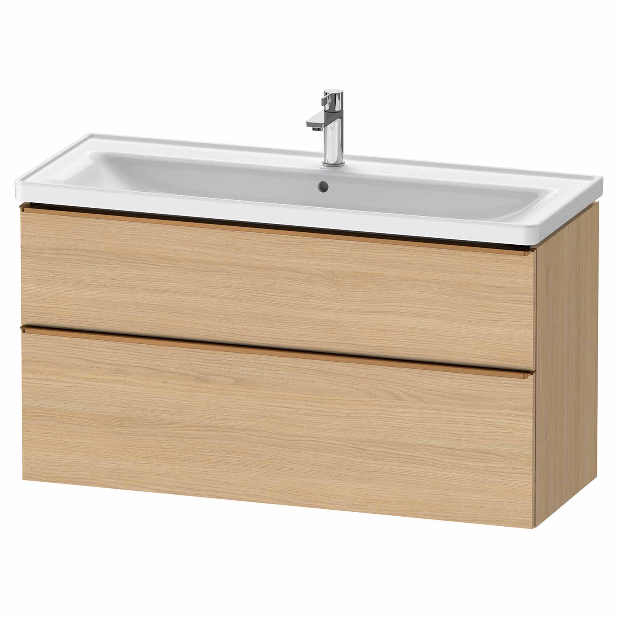 duravit d-neo 1200mm wall mounted vanity unit with d-neo basin natural oak brushed bronze handles