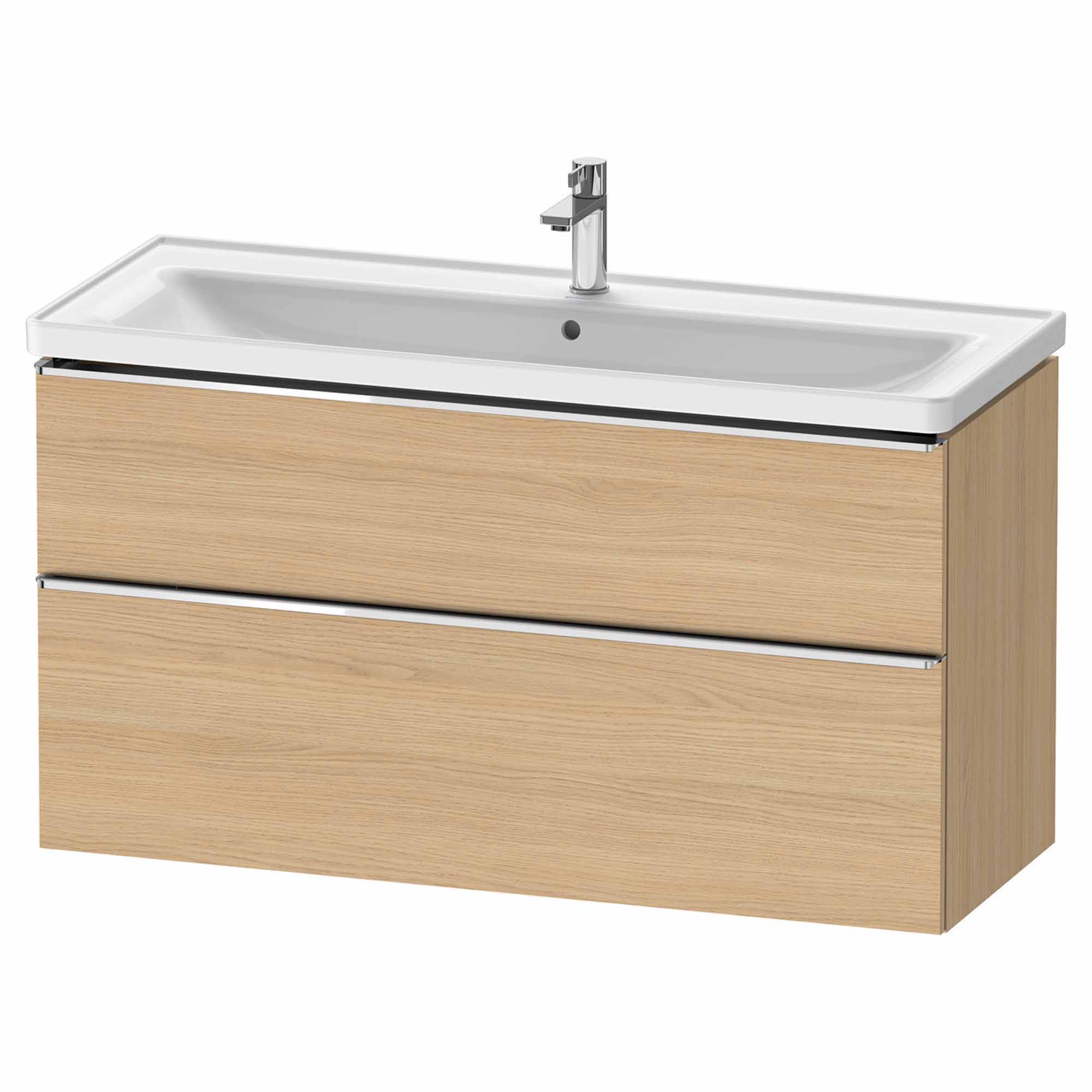 duravit d-neo 1200mm wall mounted vanity unit with d-neo basin natural oak chrome handles