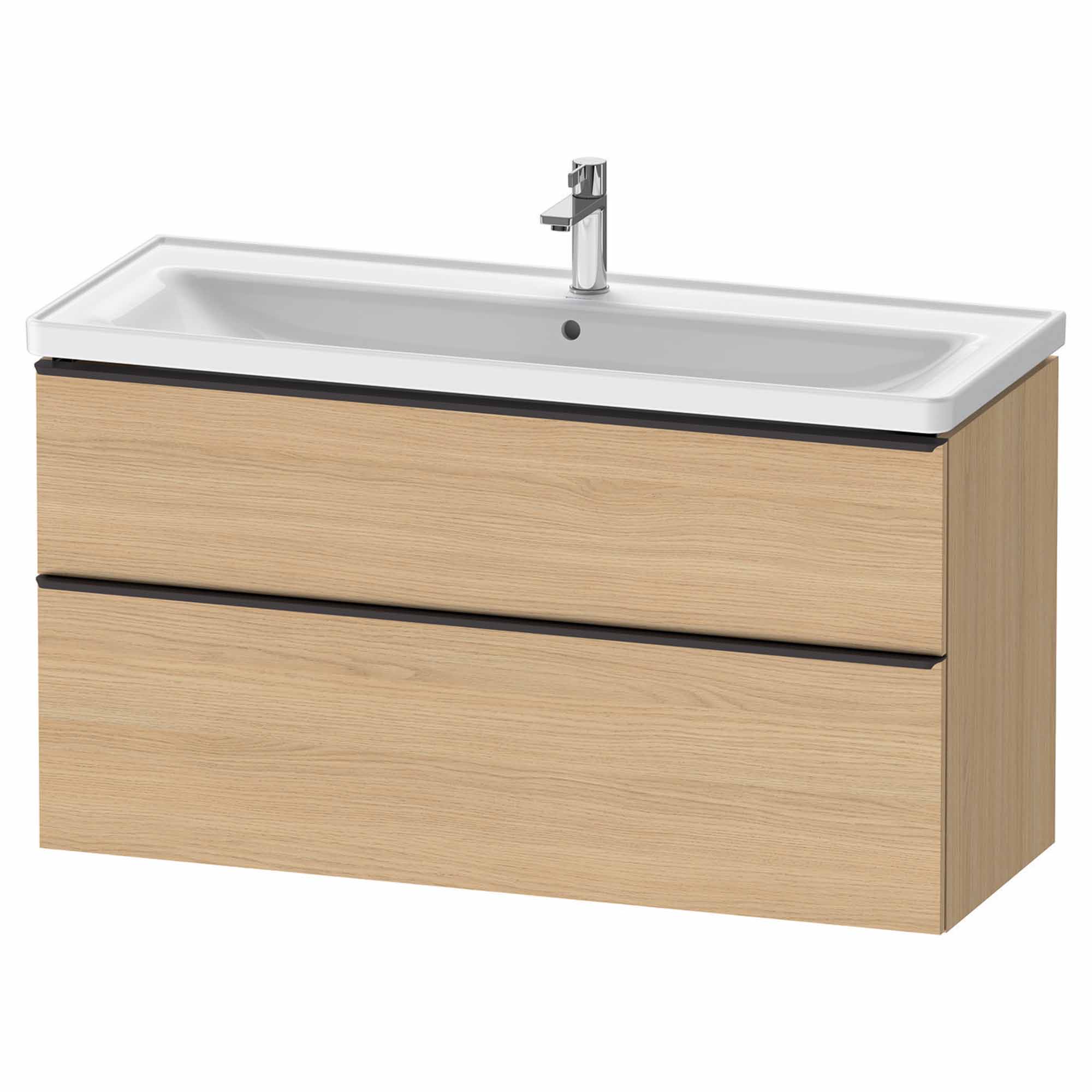 duravit d-neo 1200mm wall mounted vanity unit with d-neo basin natural oak diamond black handles