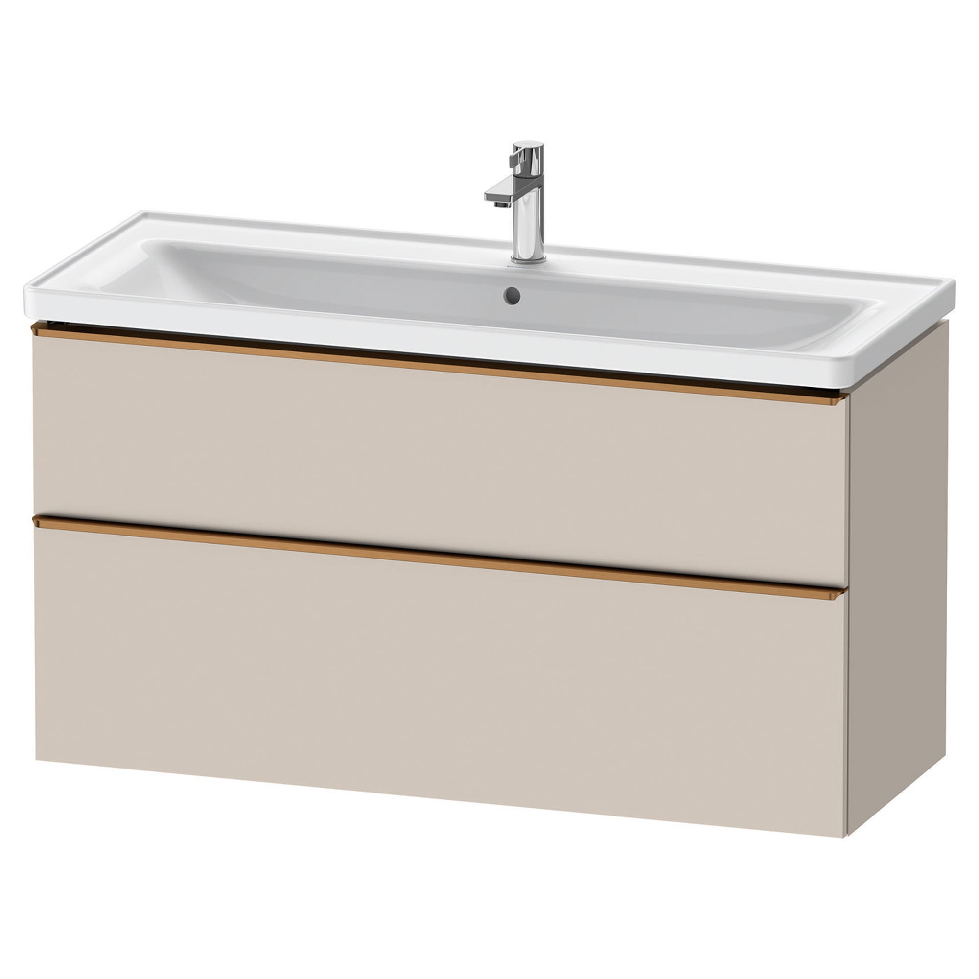 duravit d-neo 1200mm wall mounted vanity unit with d-neo basin taupe brushed bronze handles