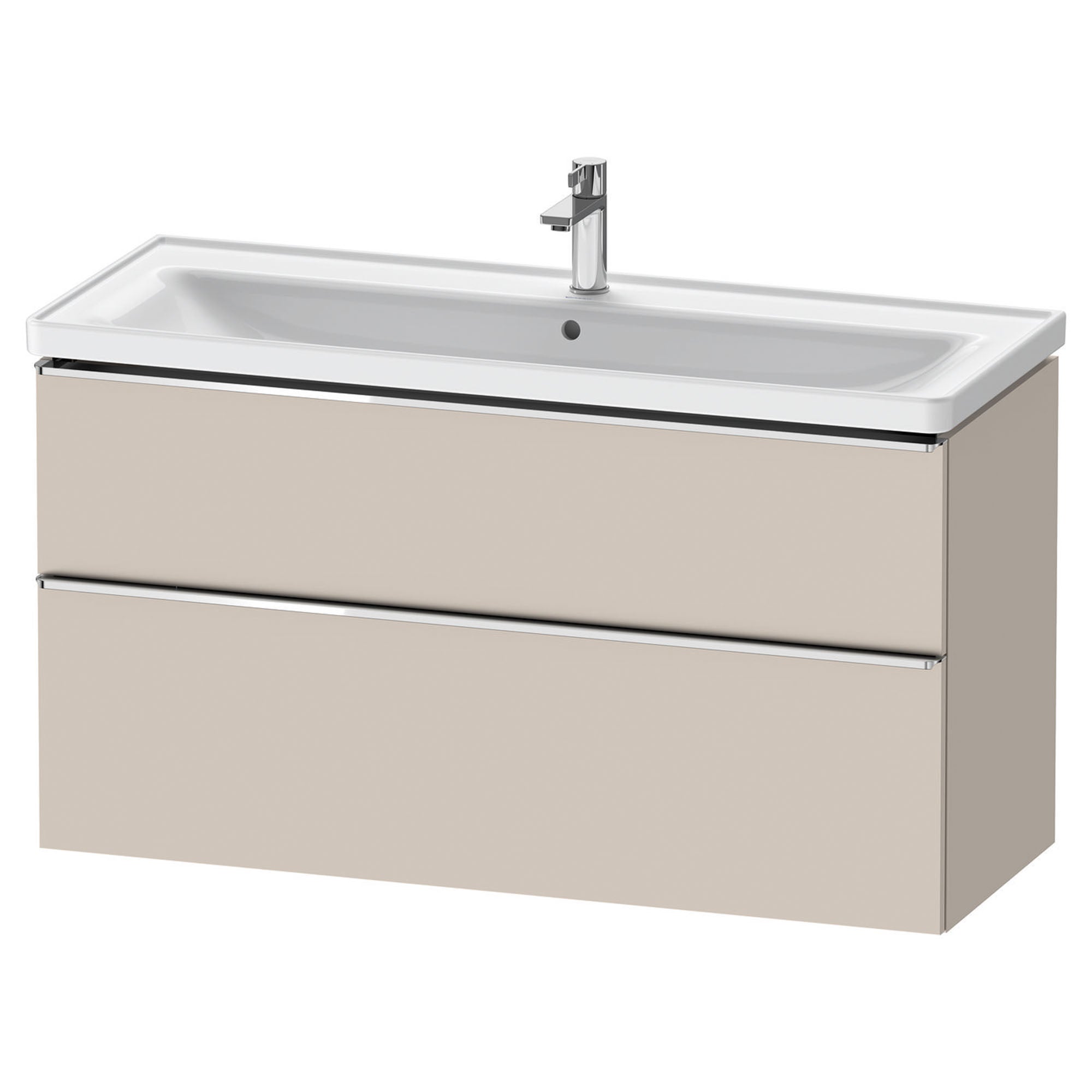 duravit d-neo 1200mm wall mounted vanity unit with d-neo basin taupe chrome handles