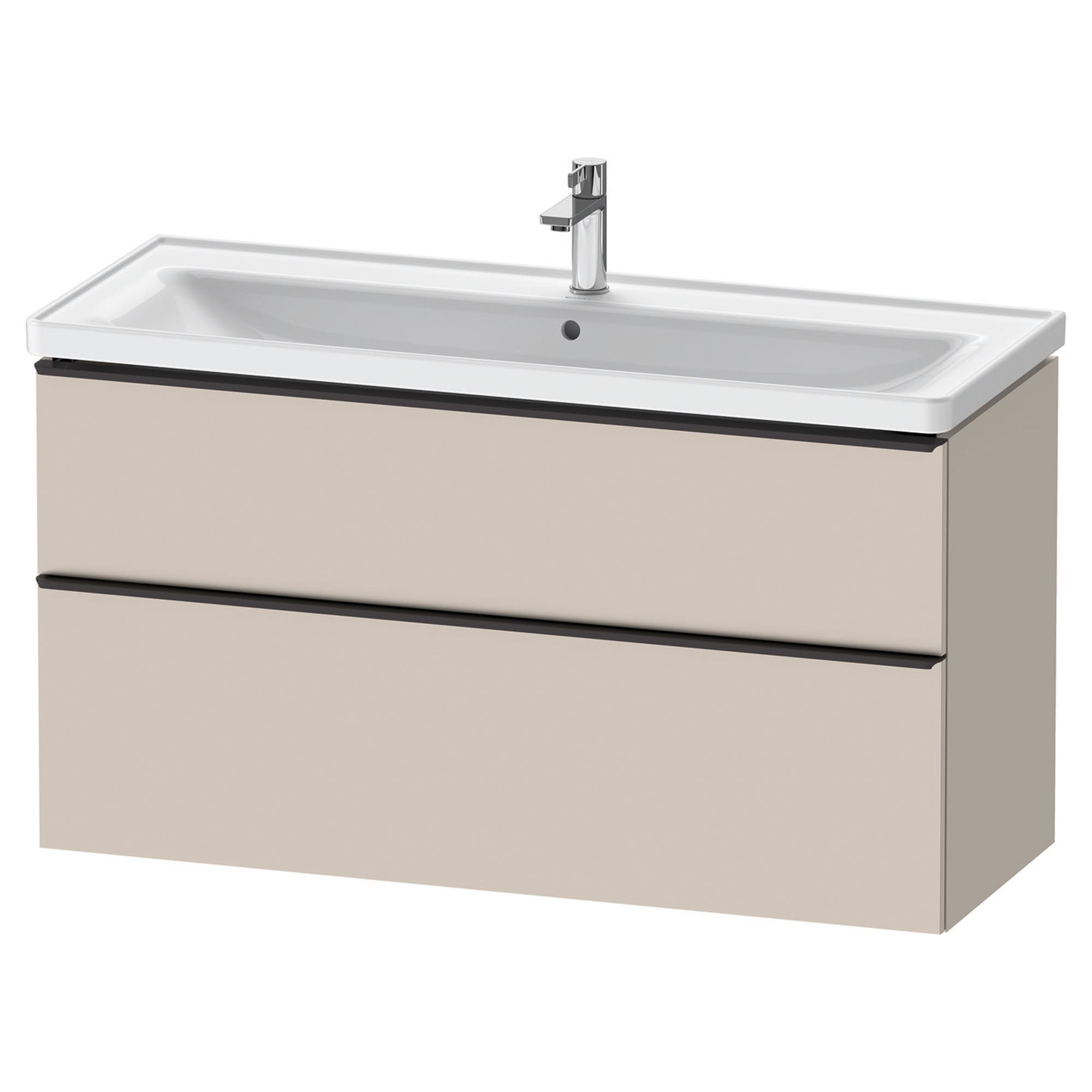 duravit d-neo 1200mm wall mounted vanity unit with d-neo basin taupe diamond black handles