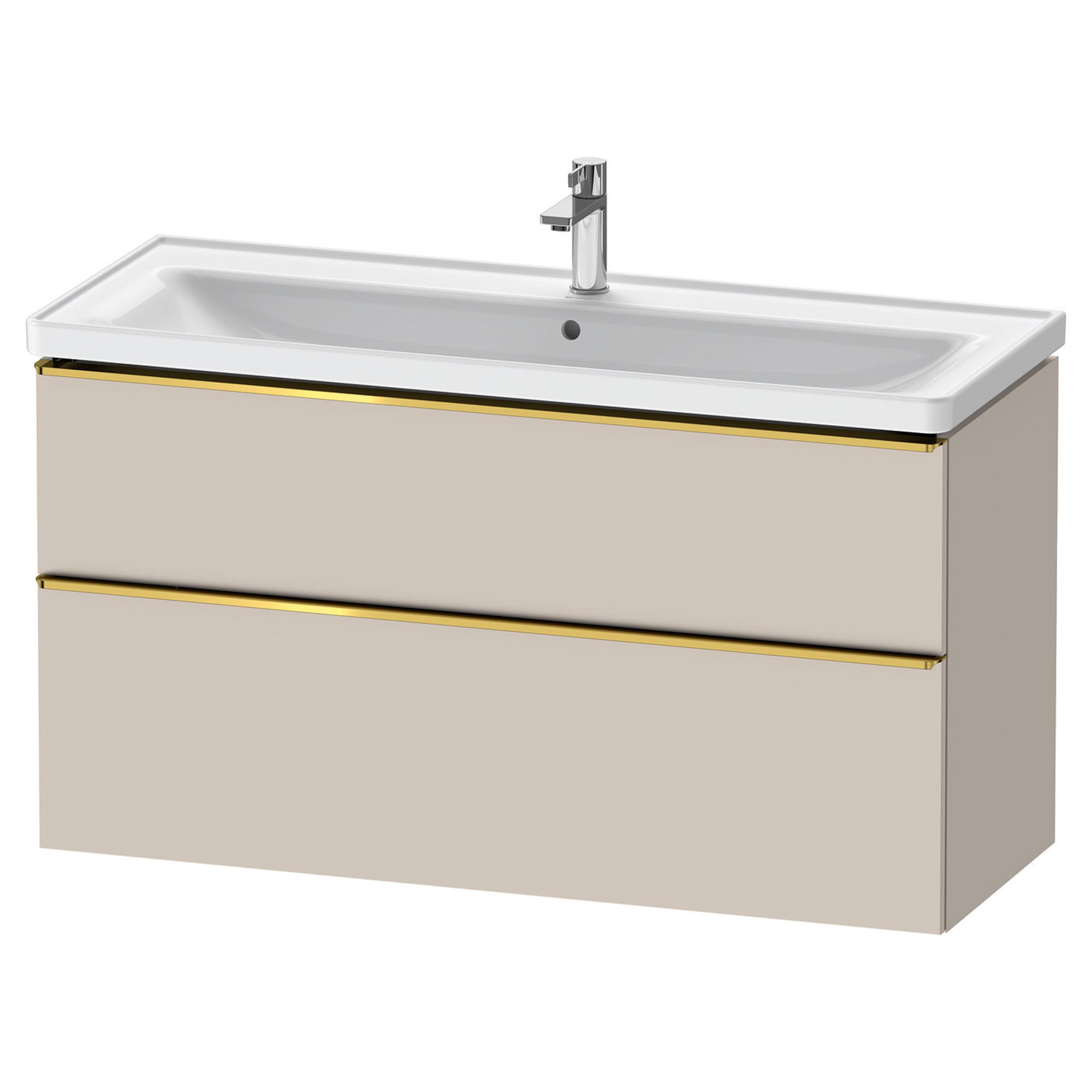 duravit d-neo 1200mm wall mounted vanity unit with d-neo basin taupe gold handles