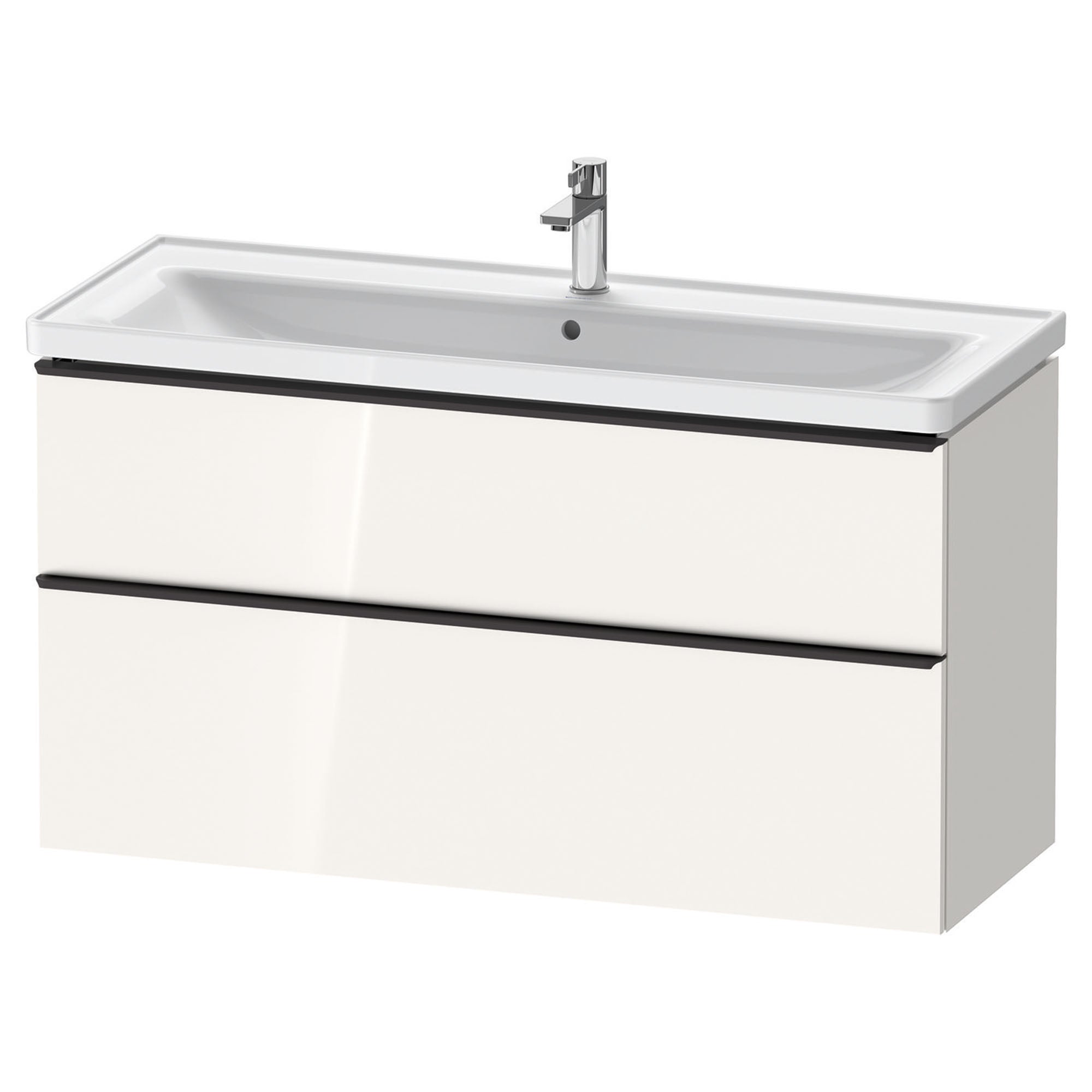 duravit d-neo 1200mm wall mounted vanity unit with d-neo basin gloss white diamond black handles