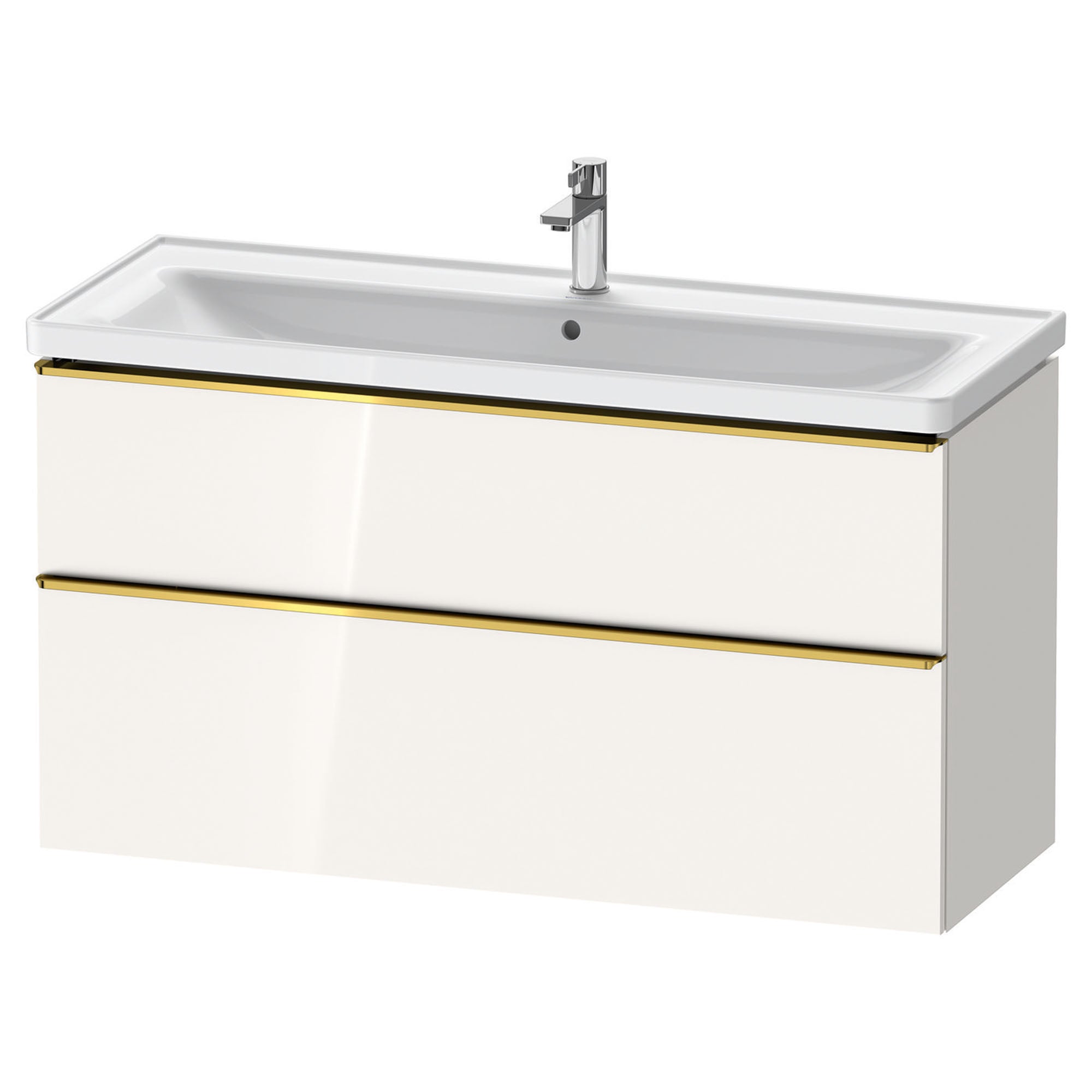 duravit d-neo 1200mm wall mounted vanity unit with d-neo basin gloss white gold handles