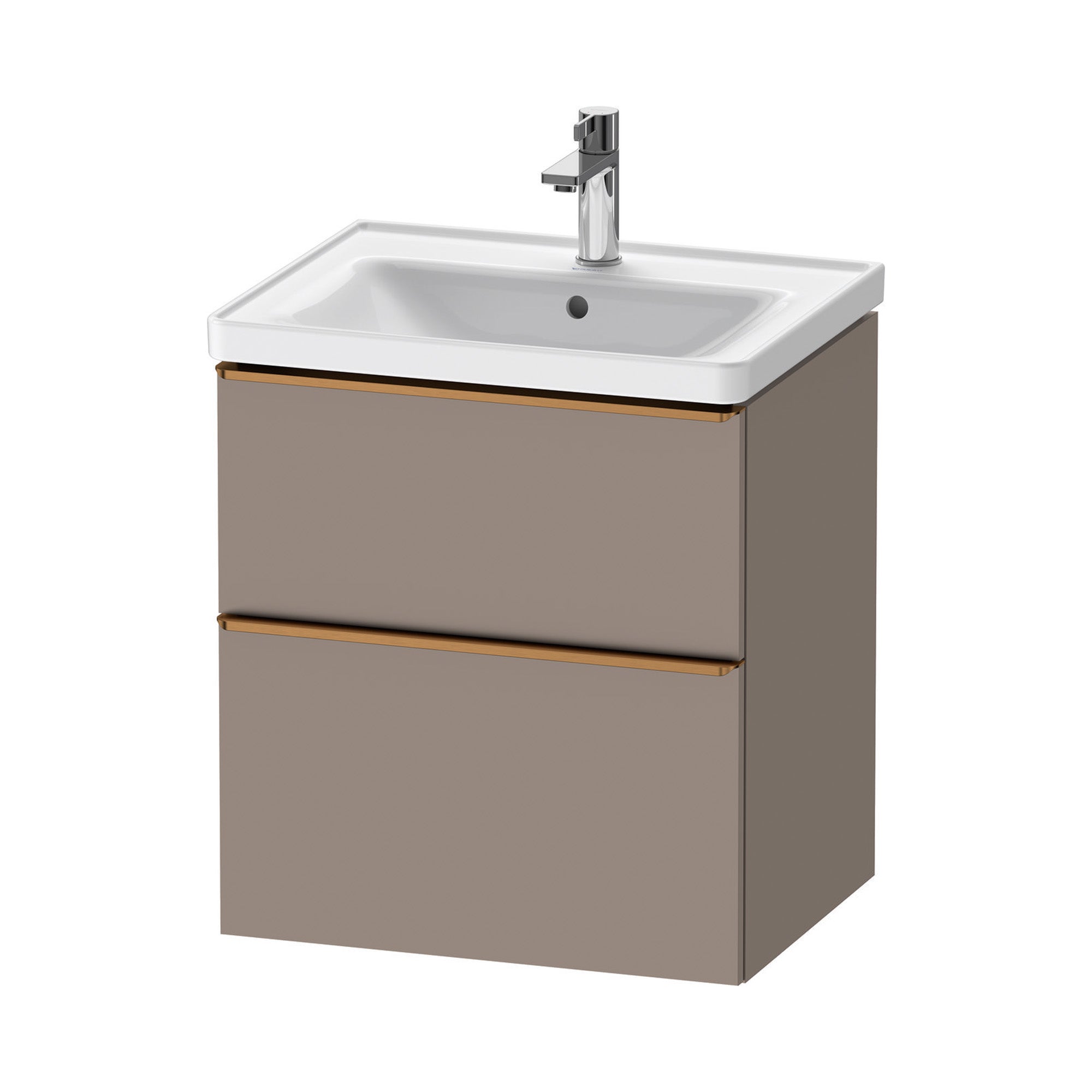 duravit d-neo 600 wall mounted vanity unit with d-neo basin basalt brushed bronze handles