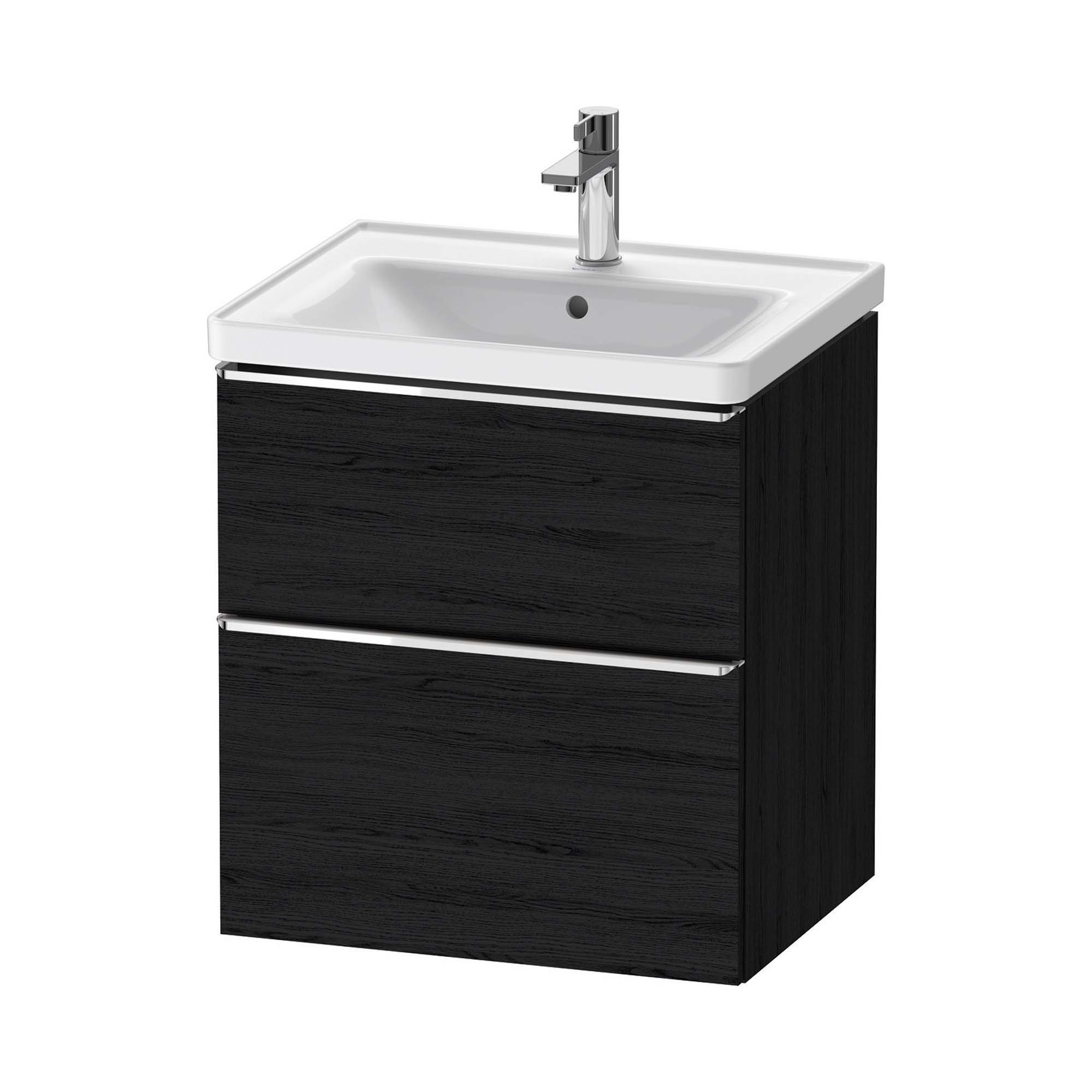 duravit d-neo 600 wall mounted vanity unit with d-neo basin black oak chrome handles