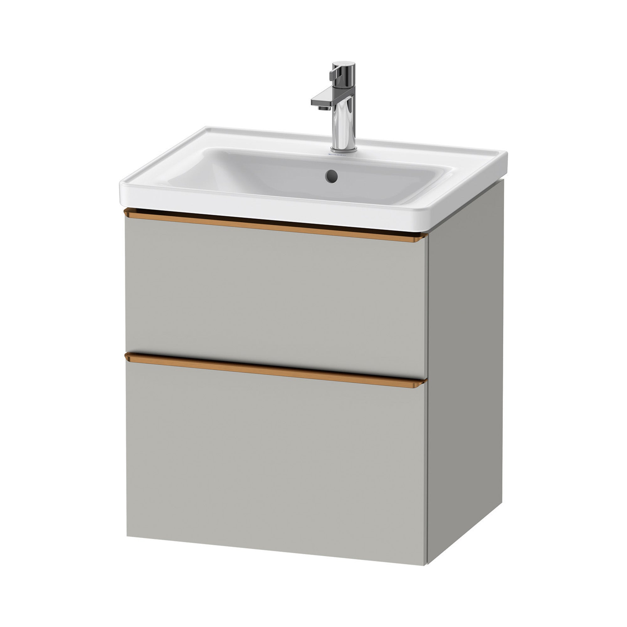 duravit d-neo 600 wall mounted vanity unit with d-neo basin concrete grey brushed bronze handles