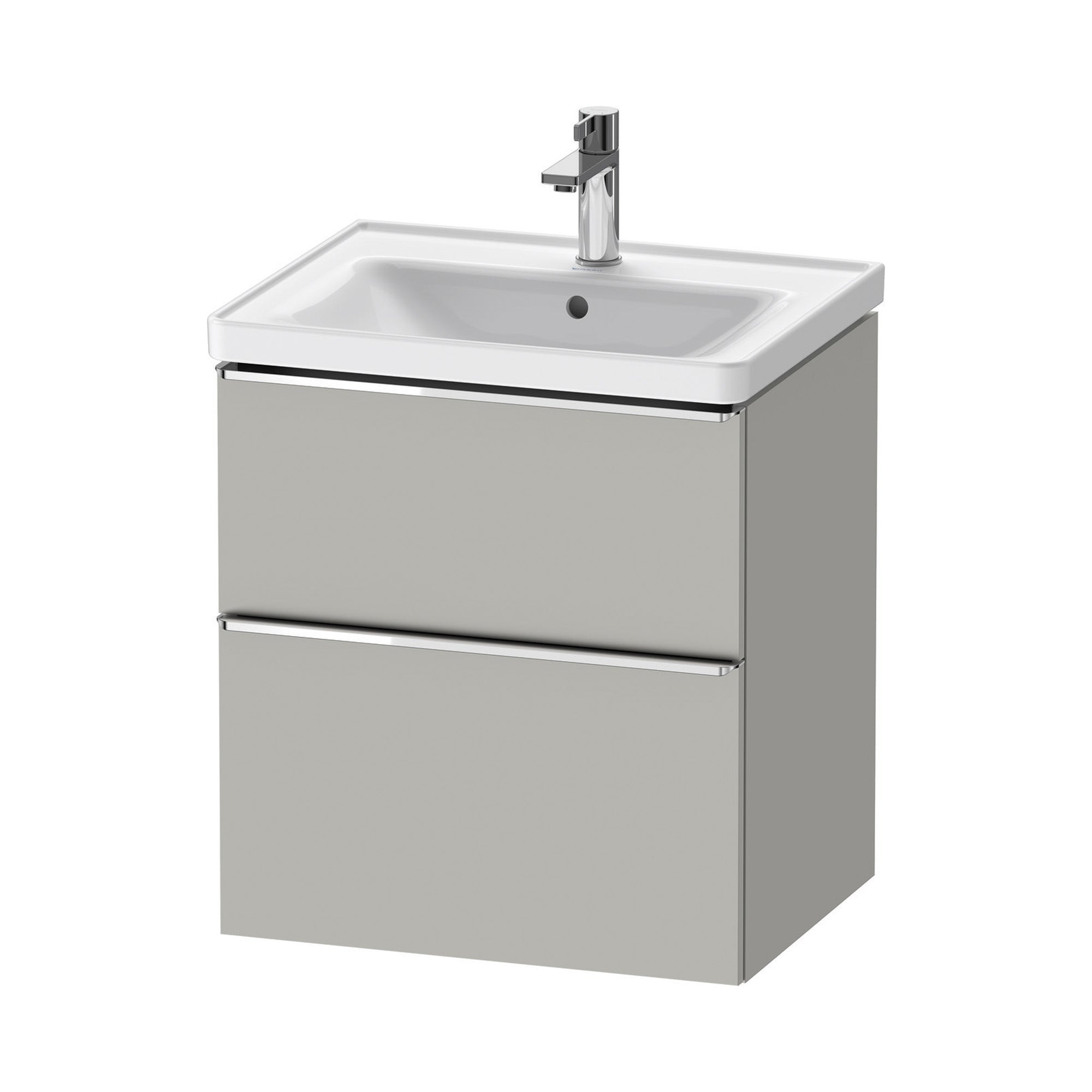 duravit d-neo 600 wall mounted vanity unit with d-neo basin concrete grey chrome handles