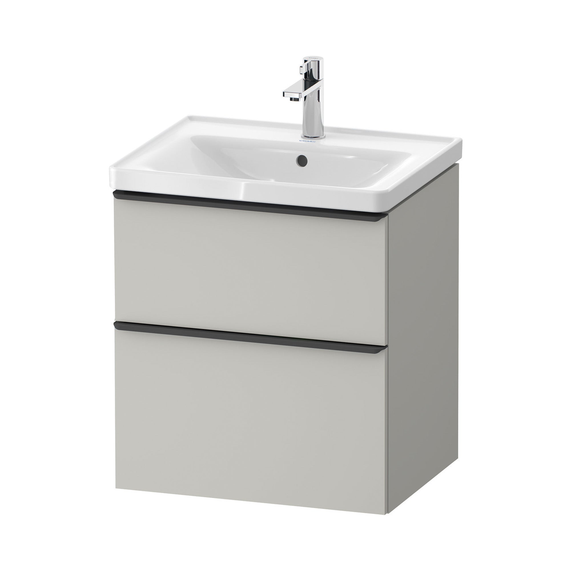 duravit d-neo 600 wall mounted vanity unit with d-neo basin concrete grey diamond black handles