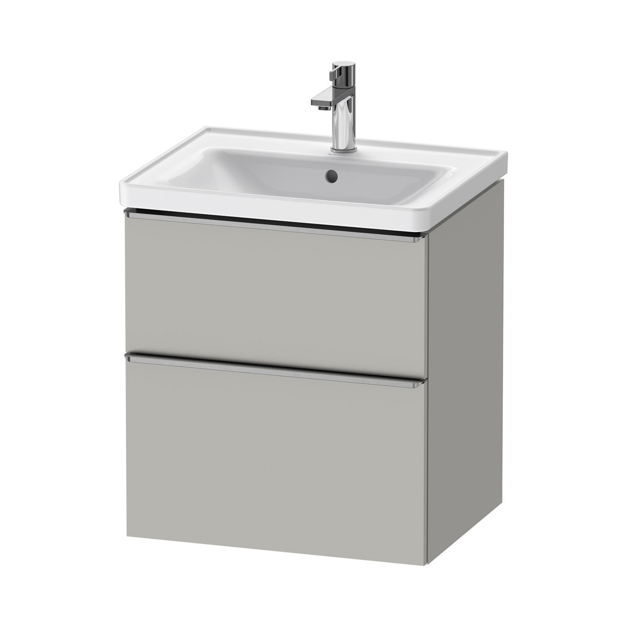 duravit d-neo 600 wall mounted vanity unit with d-neo basin concrete grey stainless steel handles