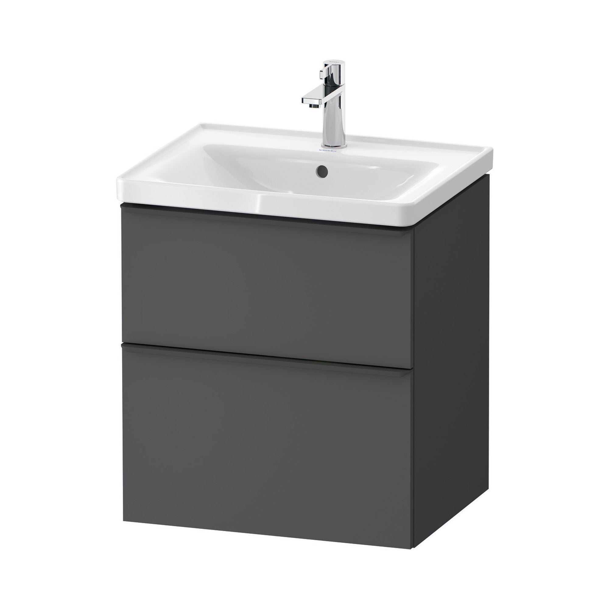 duravit d-neo 600 wall mounted vanity unit with d-neo basin matt graphite diamond black handles