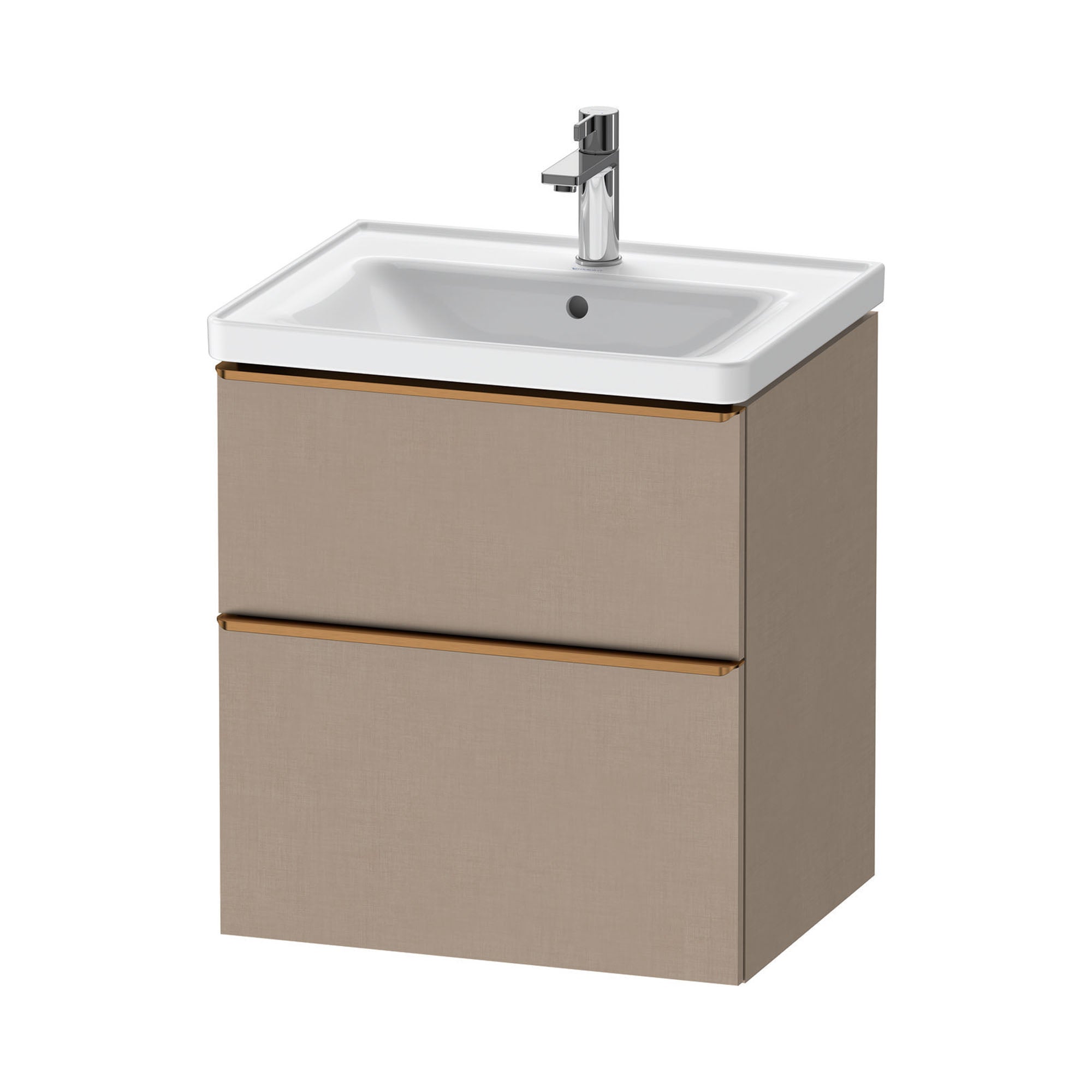 duravit d-neo 600 wall mounted vanity unit with d-neo basin matt linen brushed bronze handles