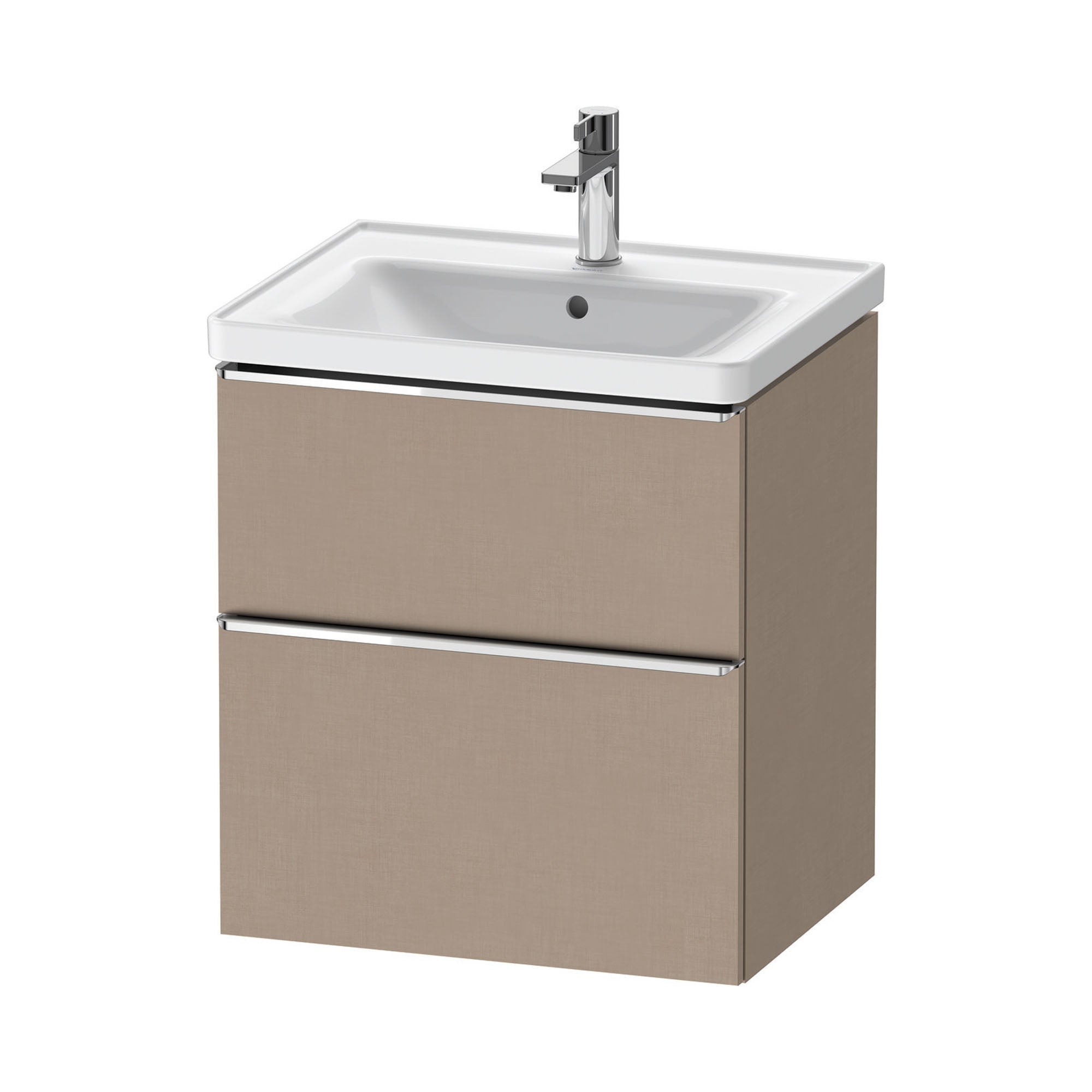 duravit d-neo 600 wall mounted vanity unit with d-neo basin matt linen chrome handles