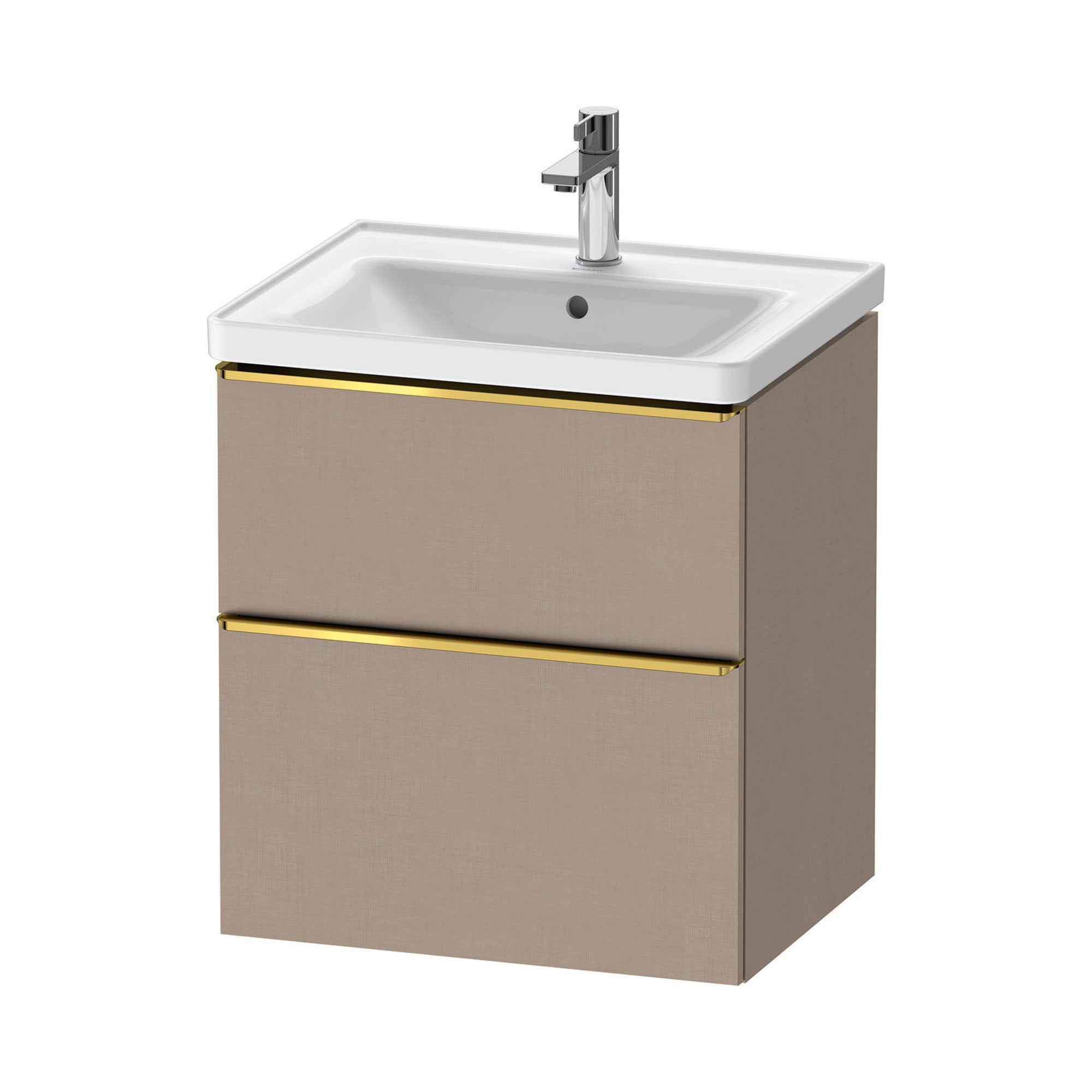 duravit d-neo 600 wall mounted vanity unit with d-neo basin matt linen gold handles