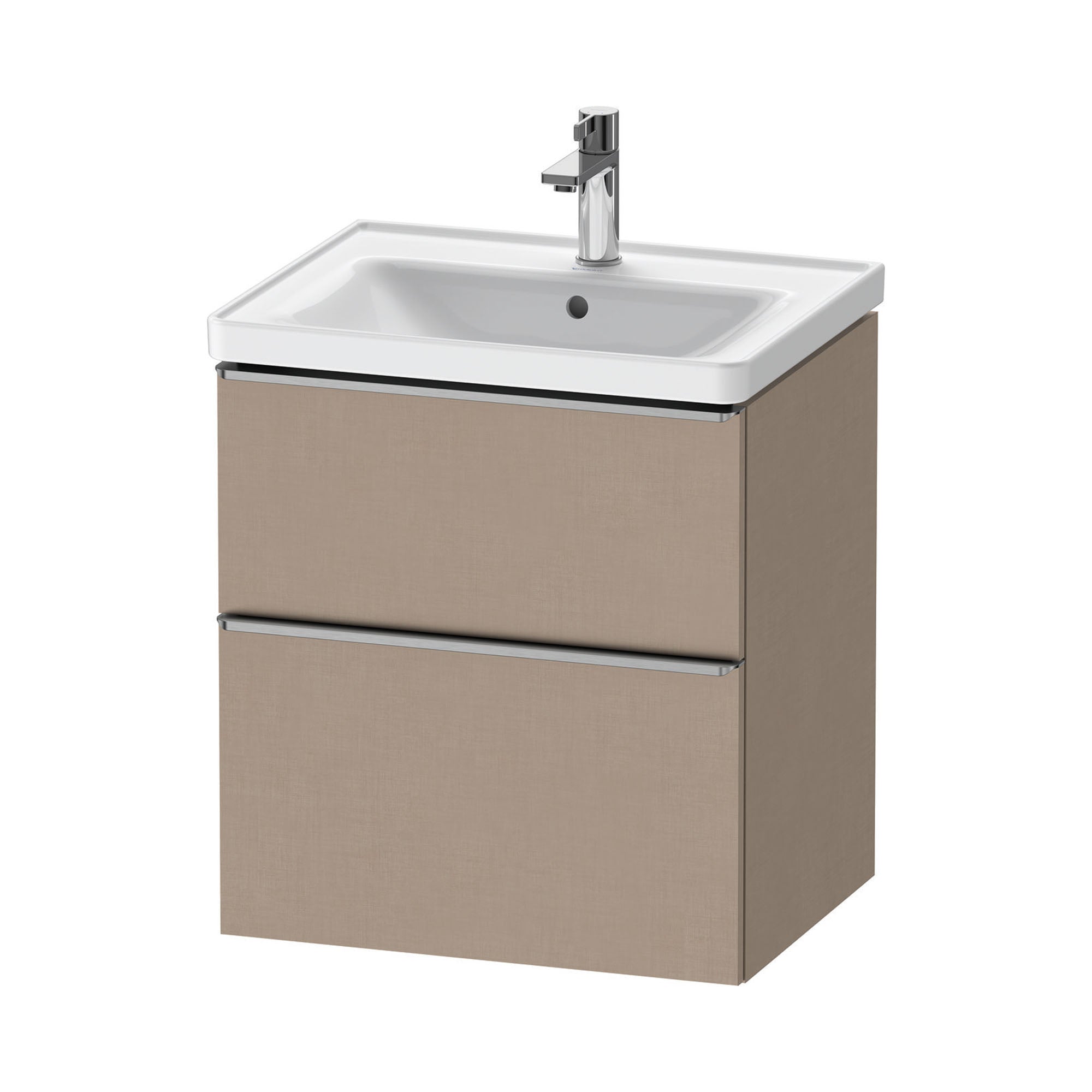 duravit d-neo 600 wall mounted vanity unit with d-neo basin matt linen stainless steel handles