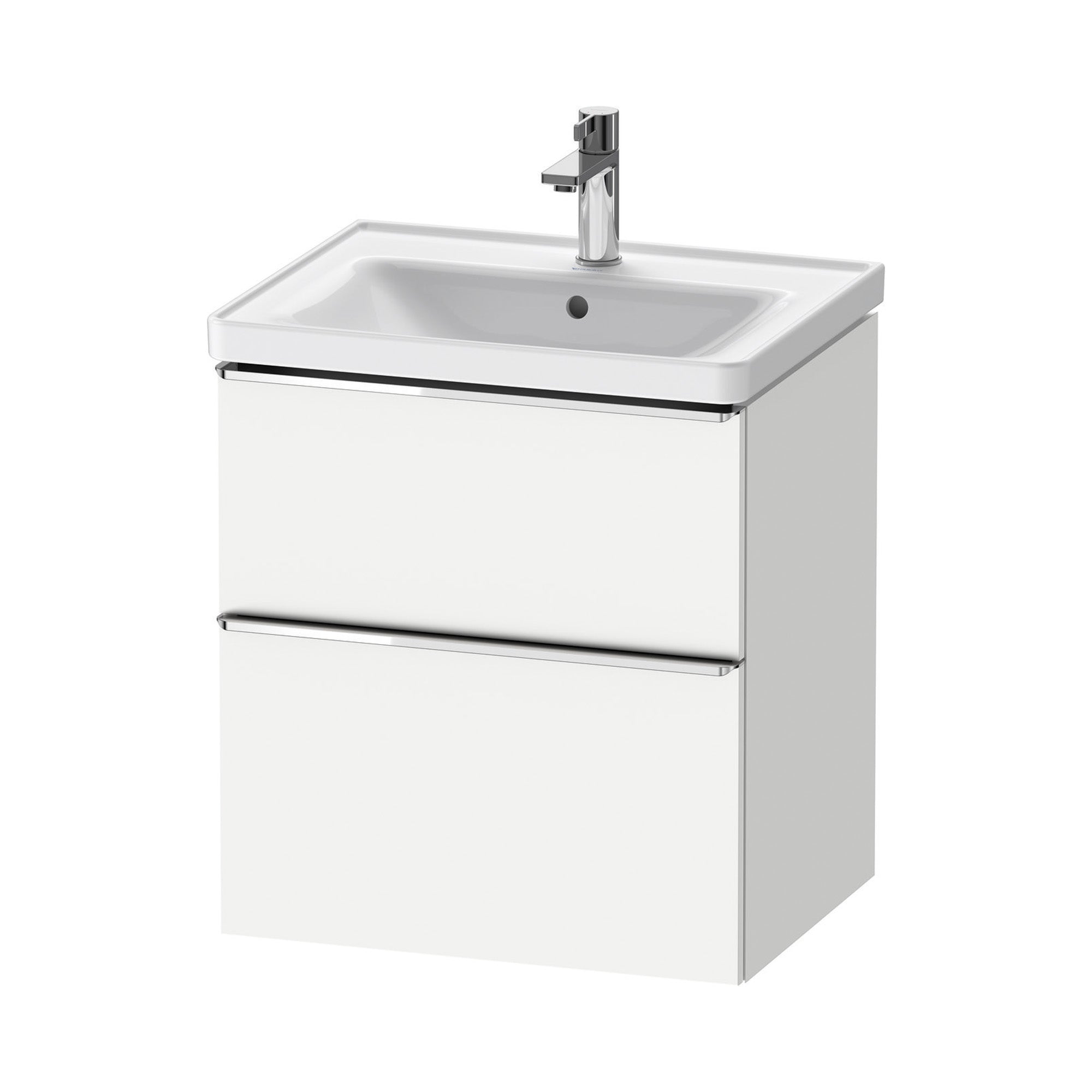 duravit d-neo 600 wall mounted vanity unit with d-neo basin matt white chrome handles
