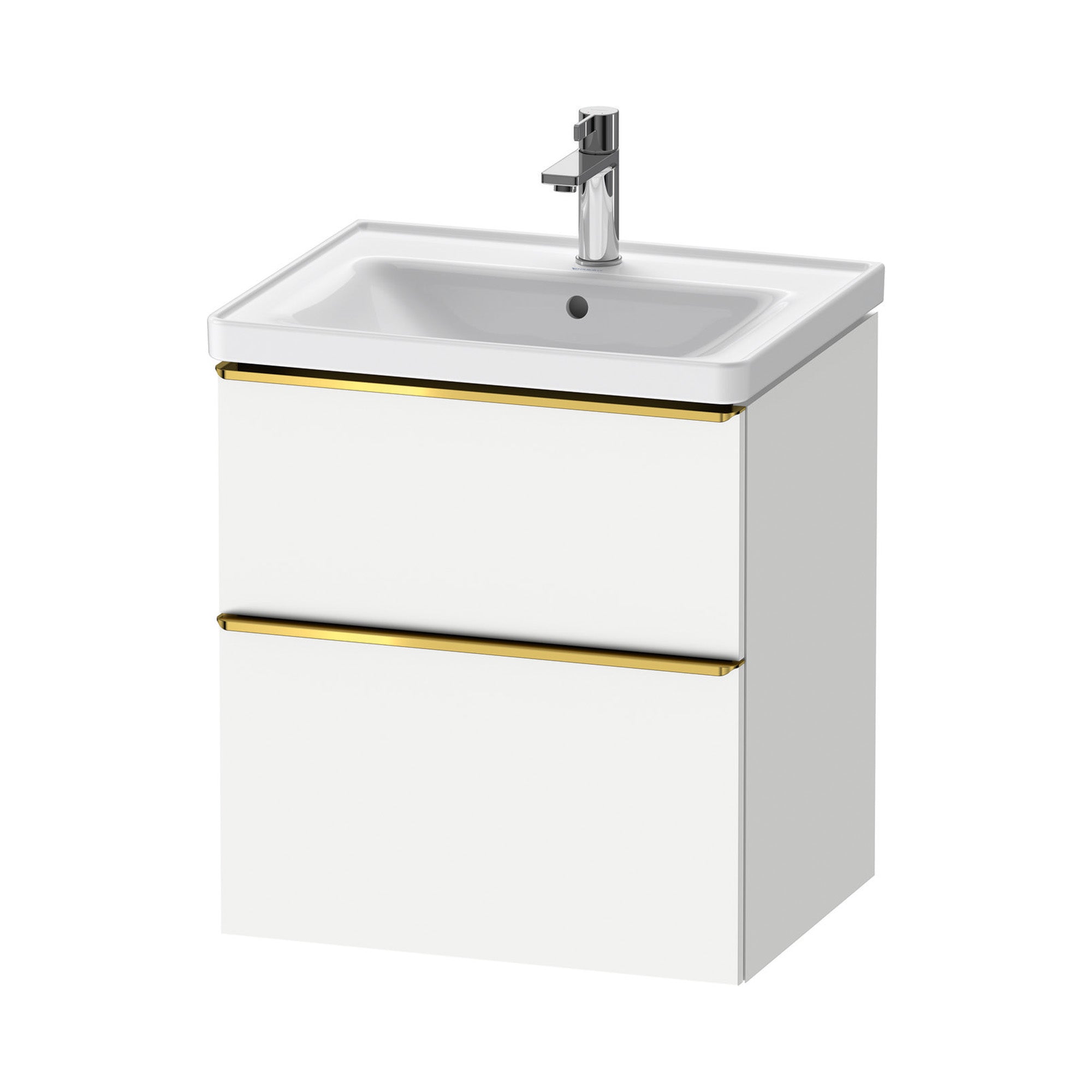 duravit d-neo 600 wall mounted vanity unit with d-neo basin matt white gold handles