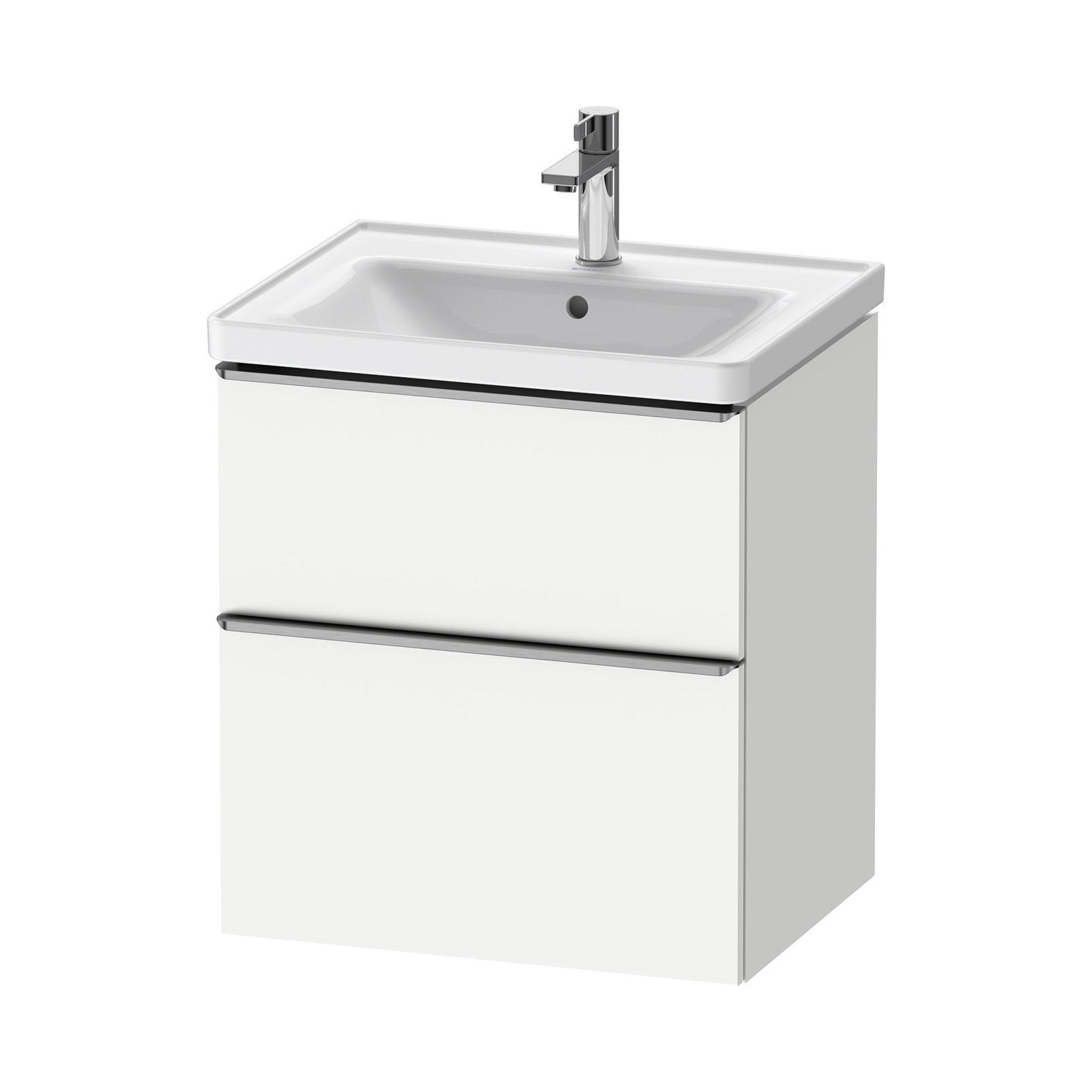 duravit d-neo 600 wall mounted vanity unit with d-neo basin matt white stainless steel handles