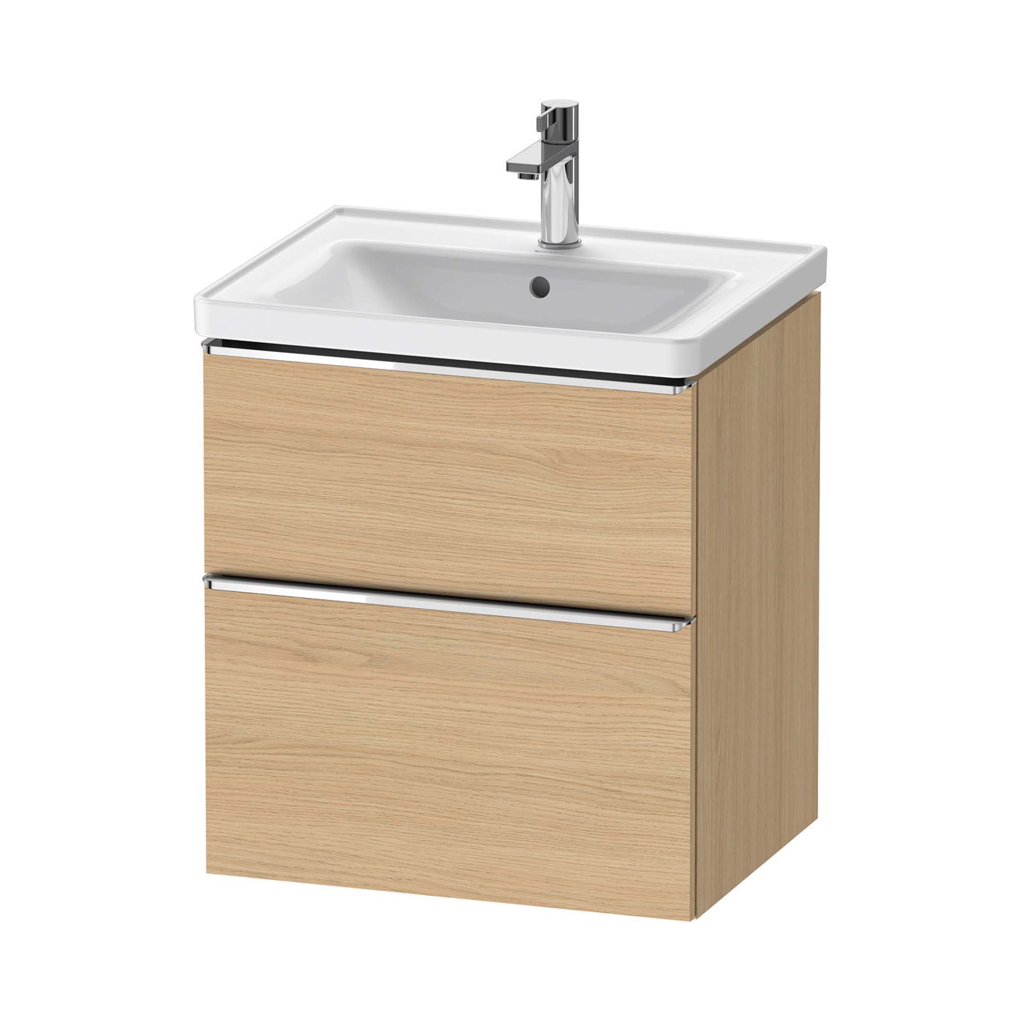 duravit d-neo 600 wall mounted vanity unit with d-neo basin natural oak chrome handles