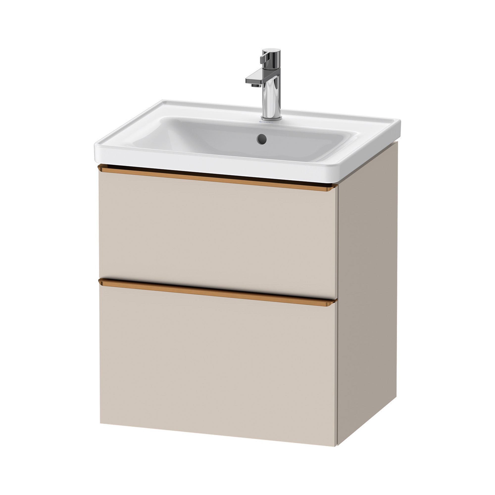 duravit d-neo 600 wall mounted vanity unit with d-neo basin taupe brushed bronze handles