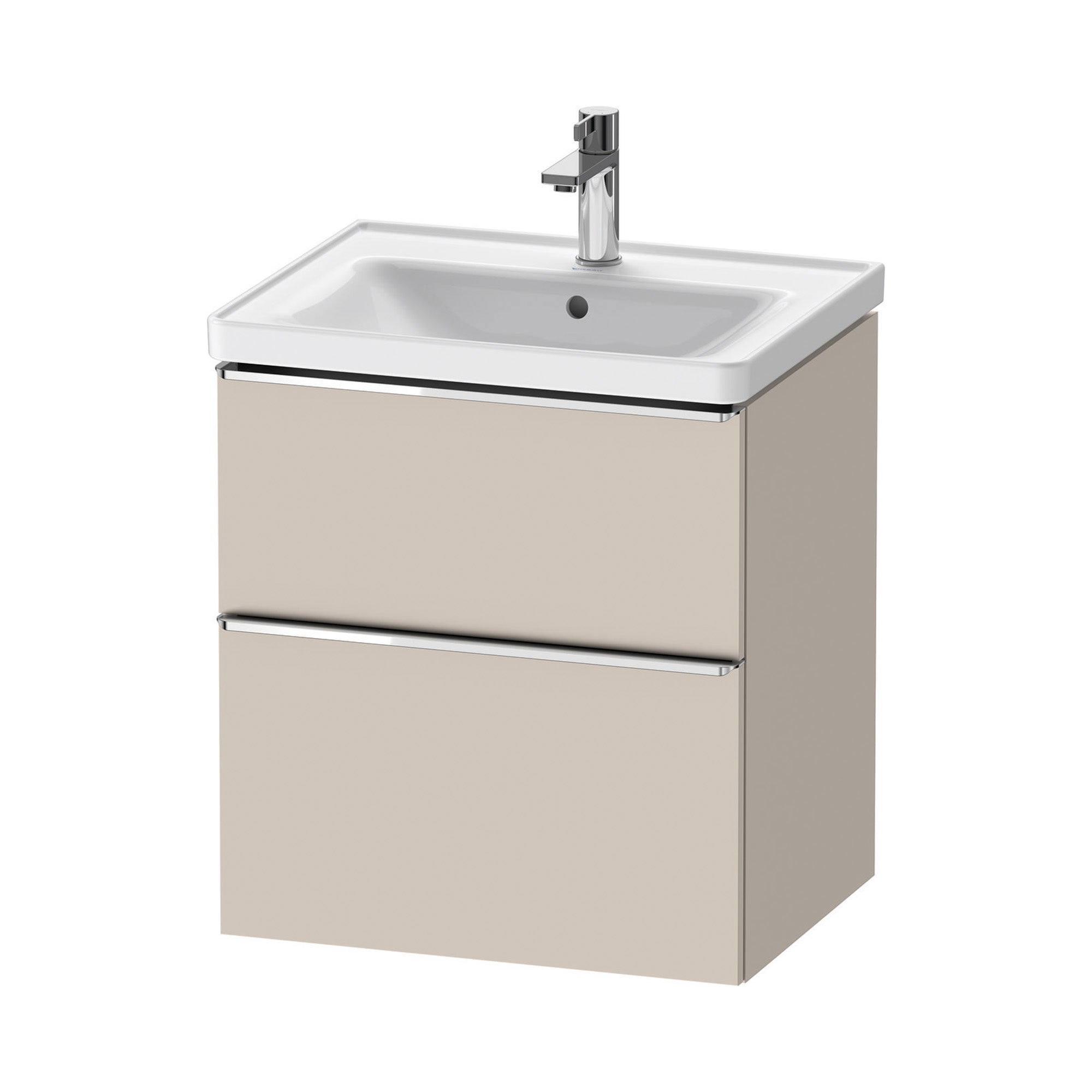 duravit d-neo 600 wall mounted vanity unit with d-neo basin taupe chrome handles