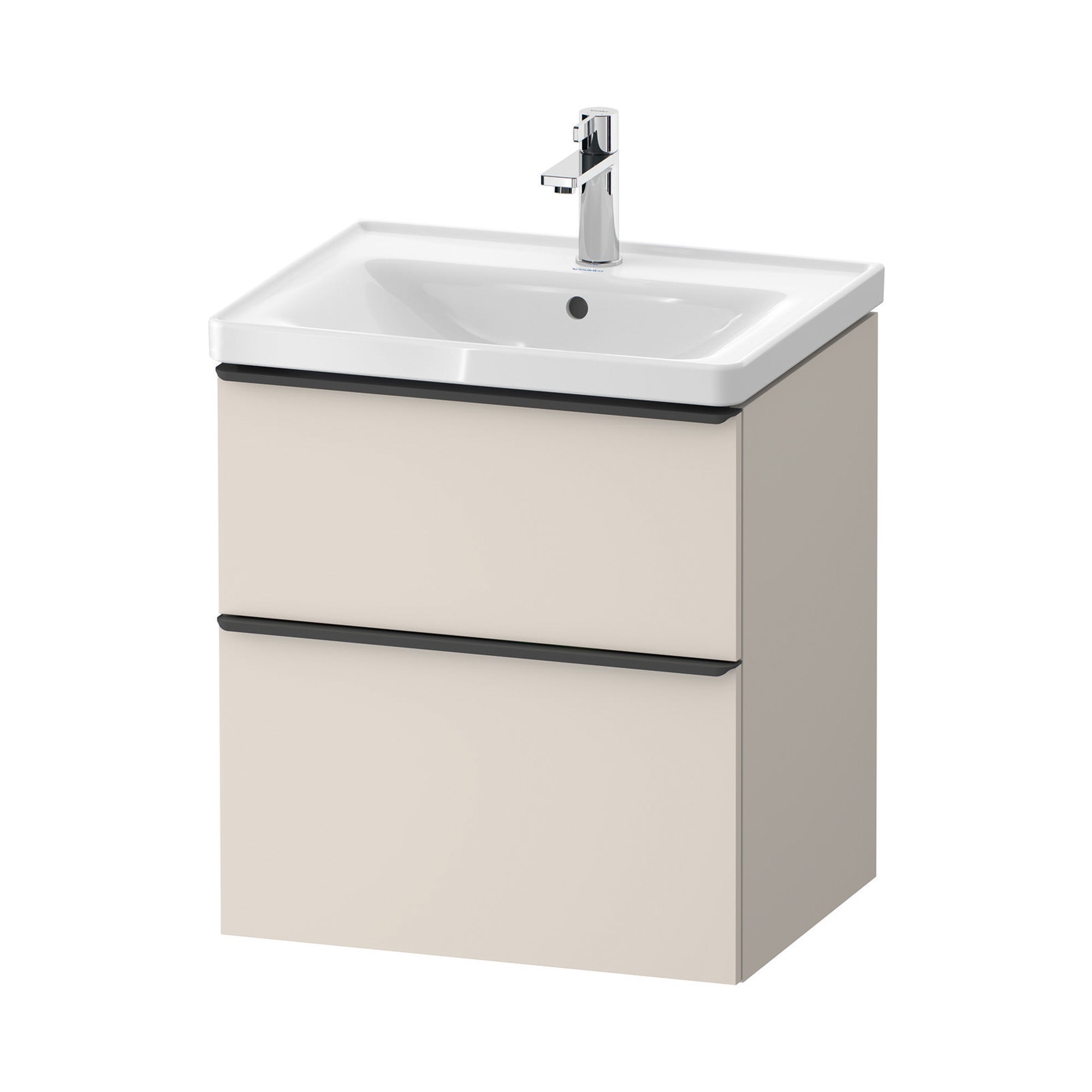 duravit d-neo 600 wall mounted vanity unit with d-neo basin taupe diamond black handles