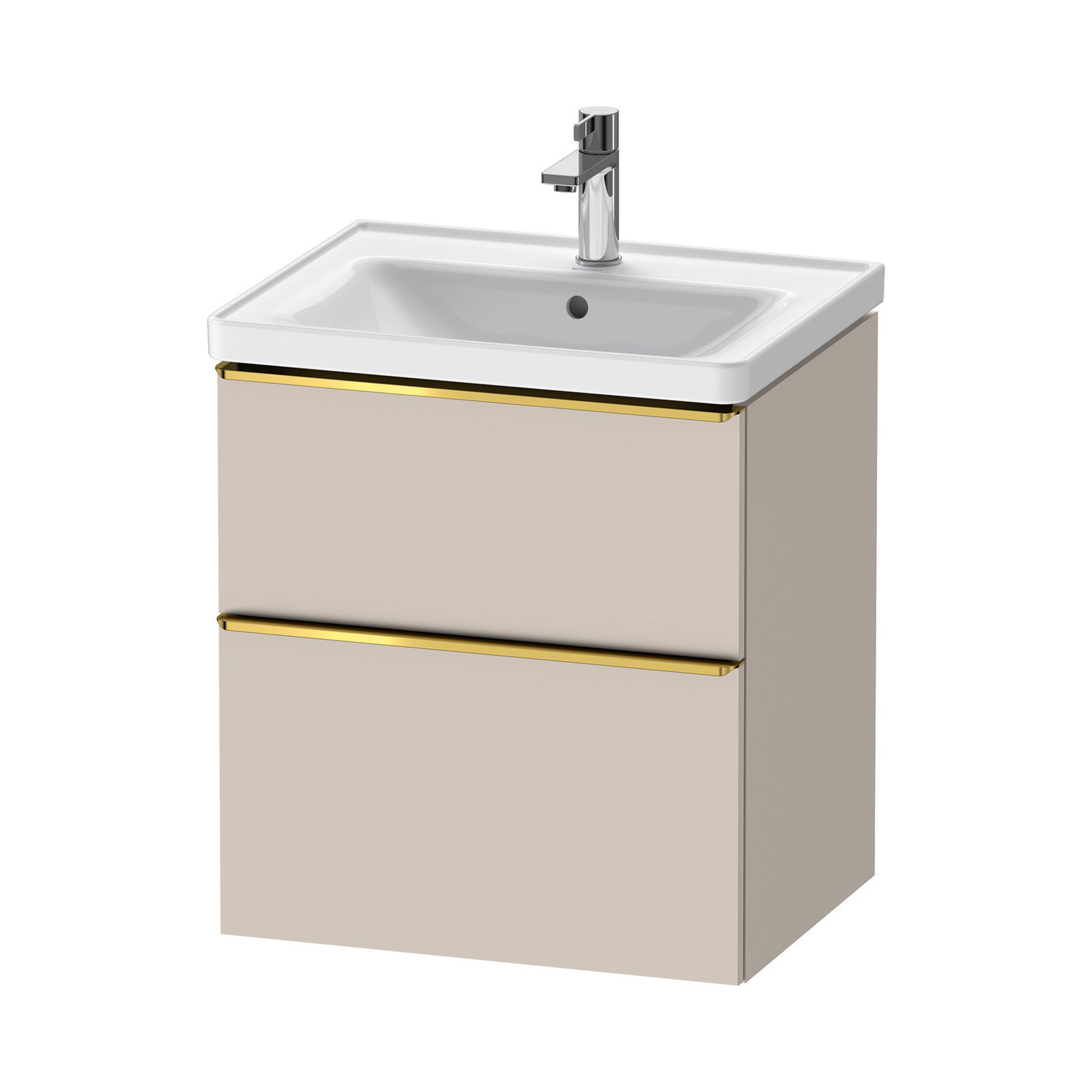 duravit d-neo 600 wall mounted vanity unit with d-neo basin taupe gold handles