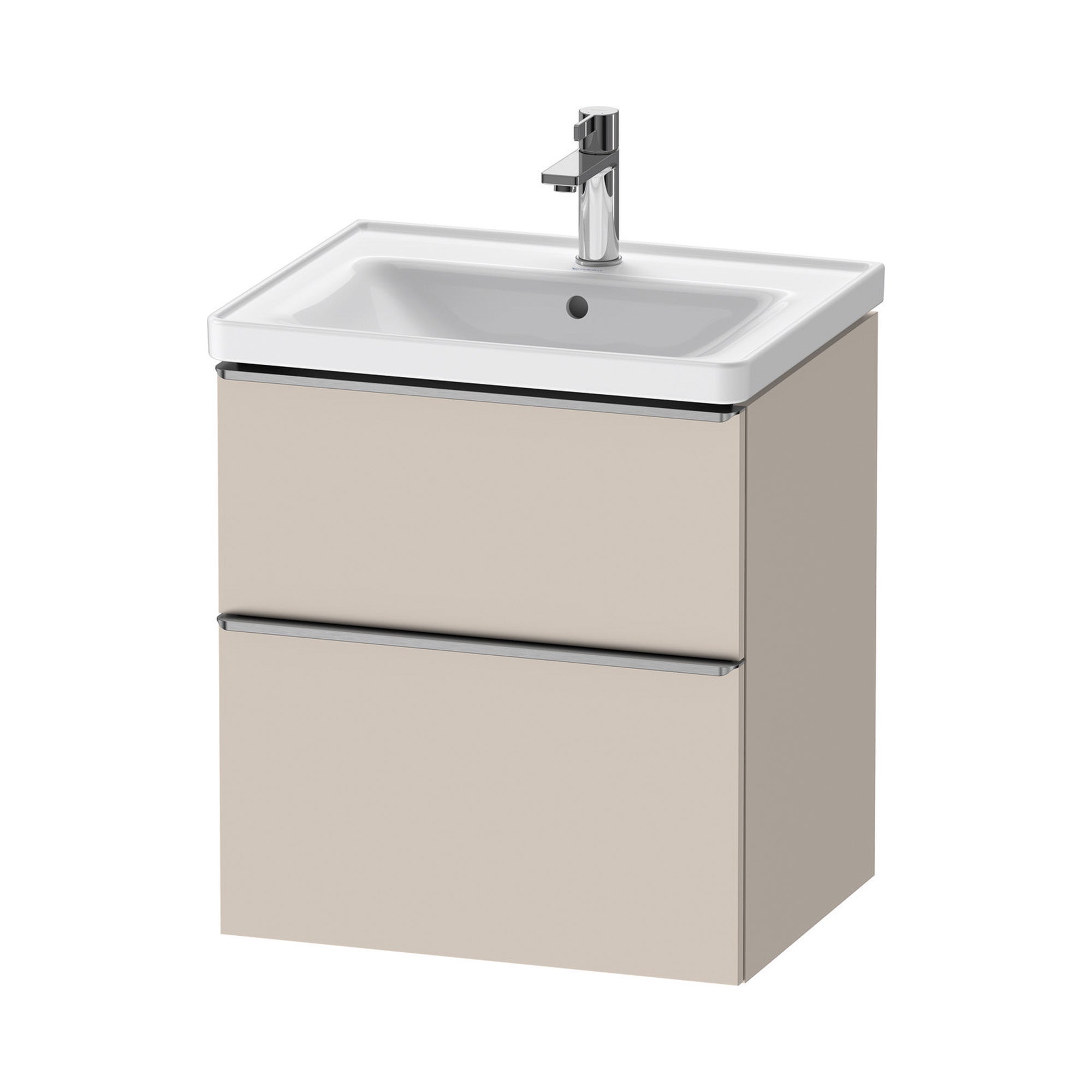 duravit d-neo 600 wall mounted vanity unit with d-neo basin taupe stainless steel handles