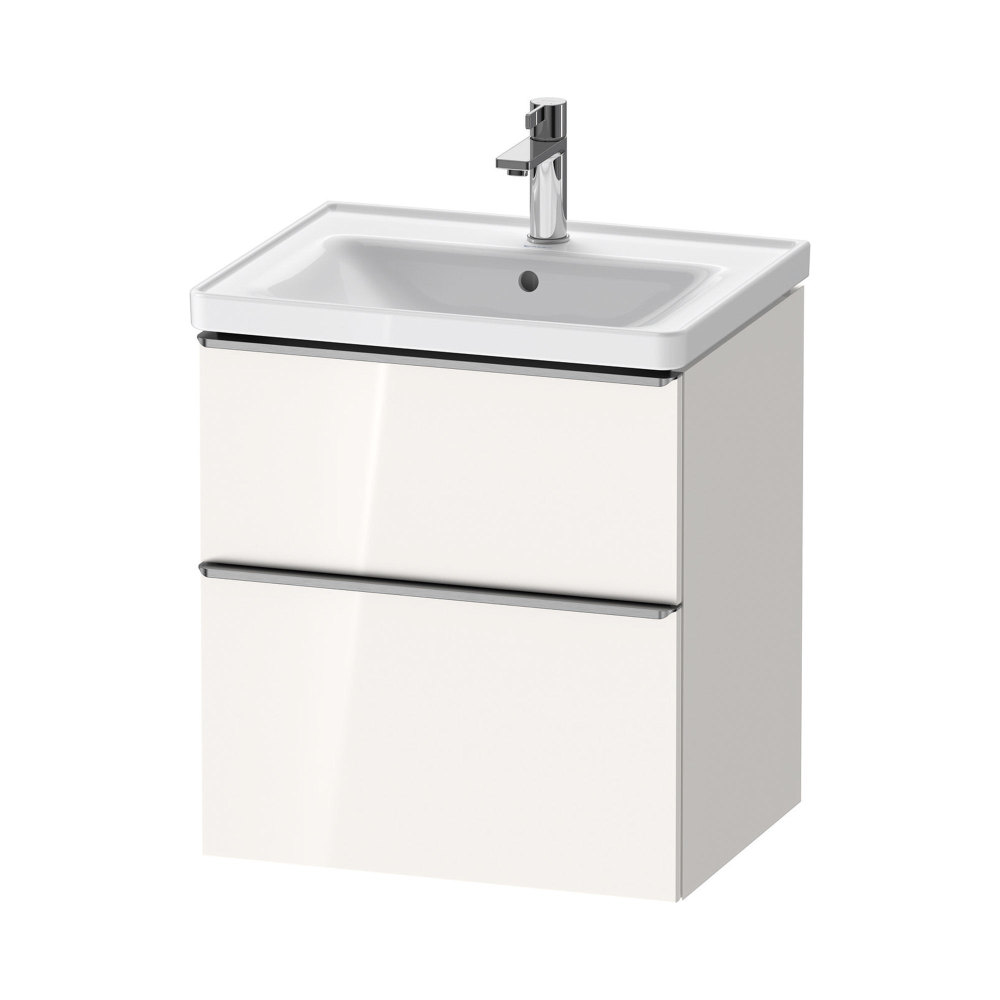 duravit d-neo 600 wall mounted vanity unit with d-neo basin gloss white stainless steel handles