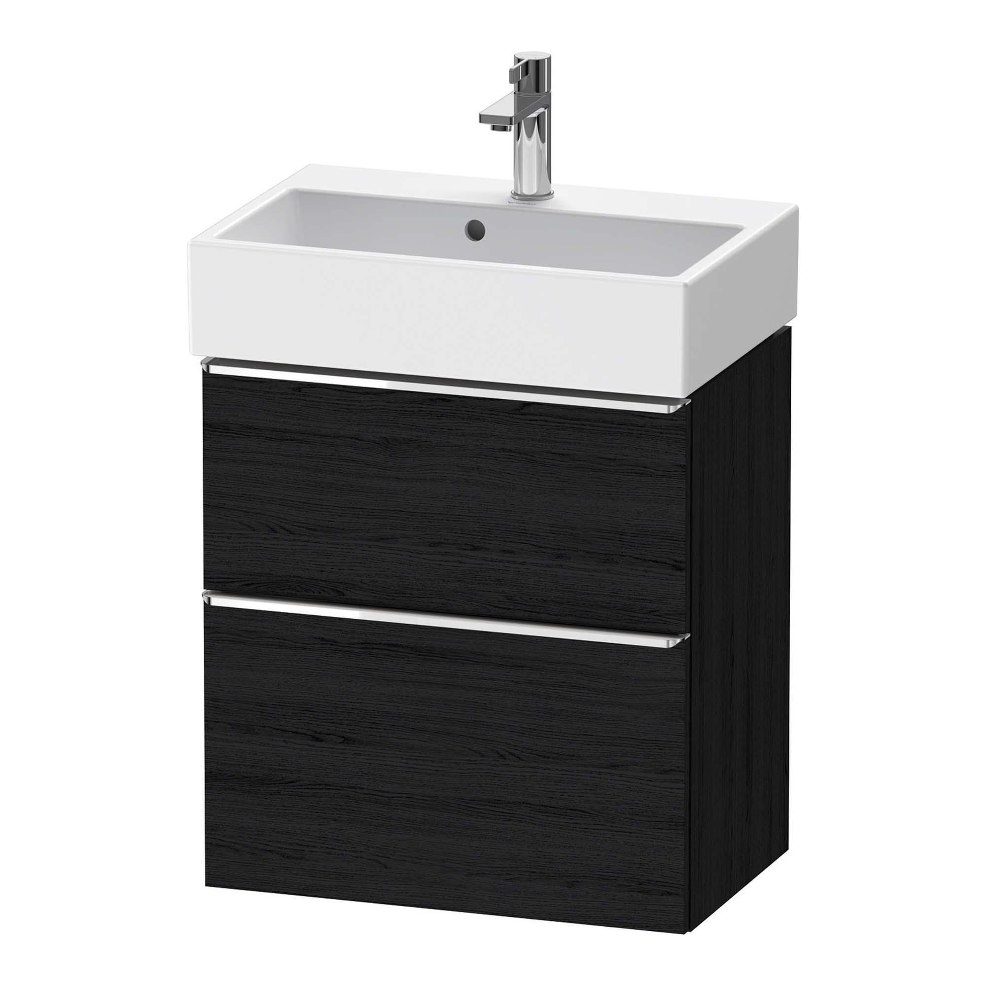 duravit d-neo 600 wall mounted vanity unit with vero basin black oak chrome handles