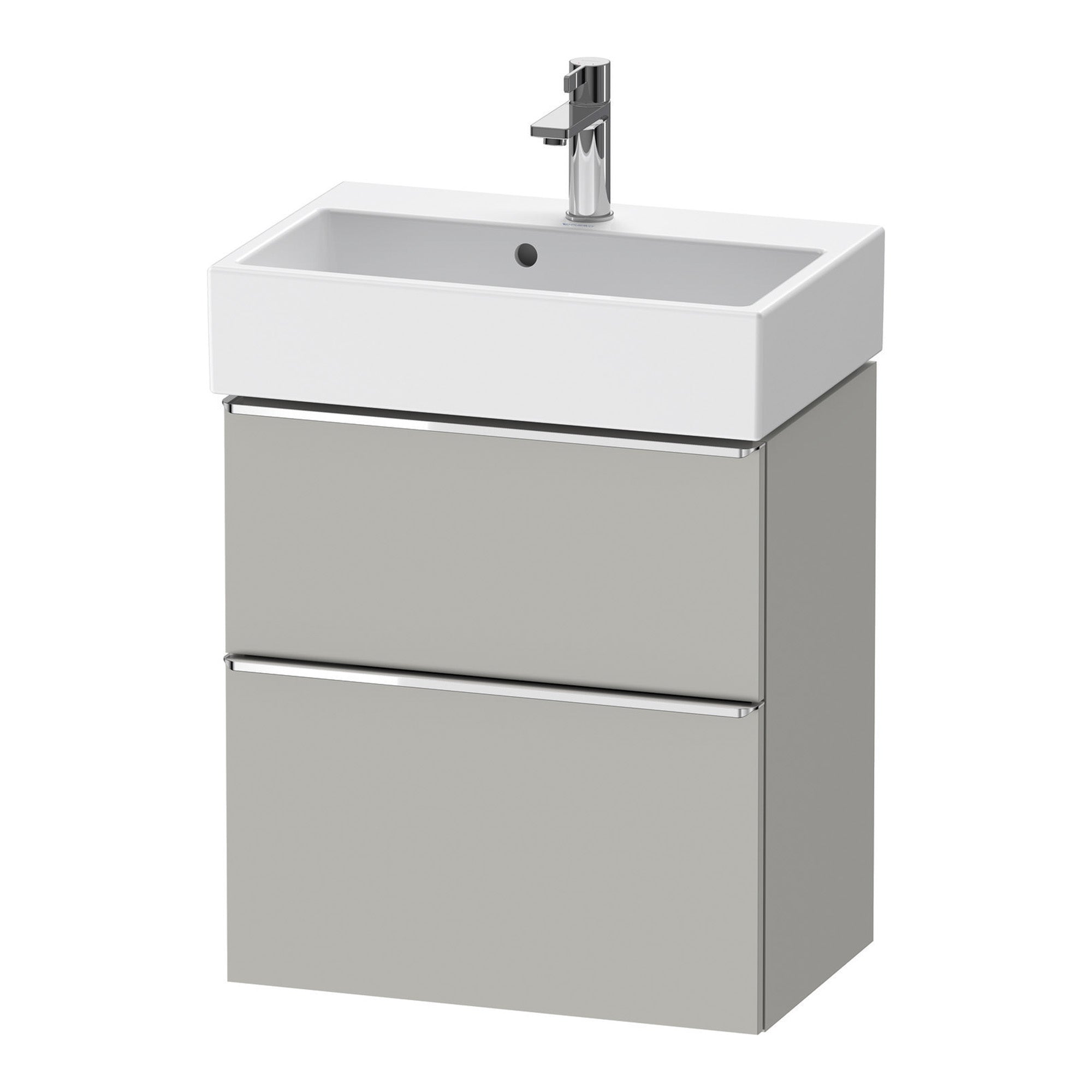 duravit d-neo 600 wall mounted vanity-unit with vero basin concrete grey chrome handles