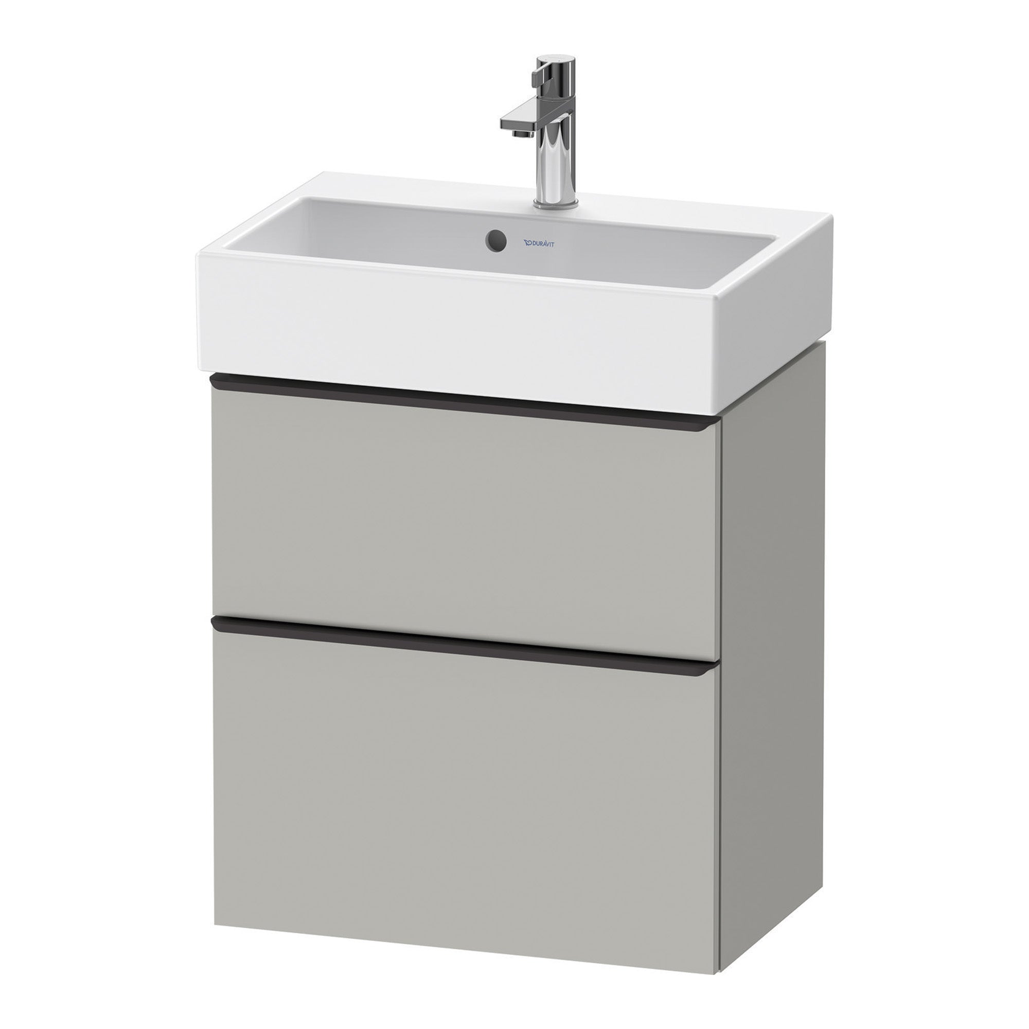 duravit d-neo 600 wall mounted vanity-unit with vero basin concrete grey diamond black handles