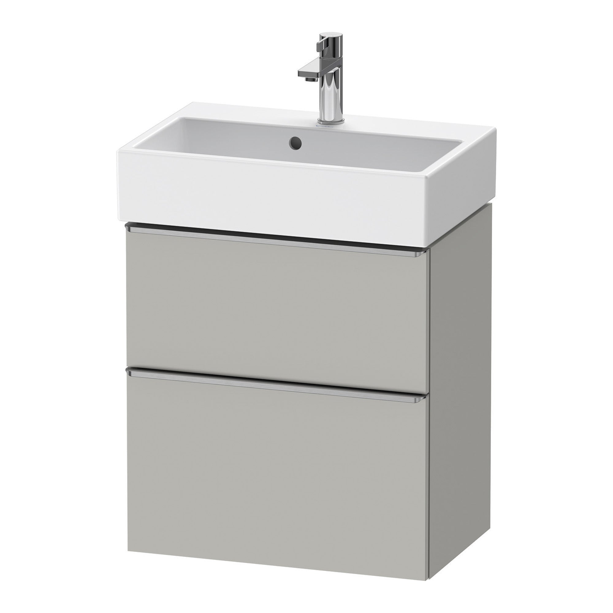 duravit d-neo 600 wall mounted vanity-unit with vero basin concrete grey stainless steel handles