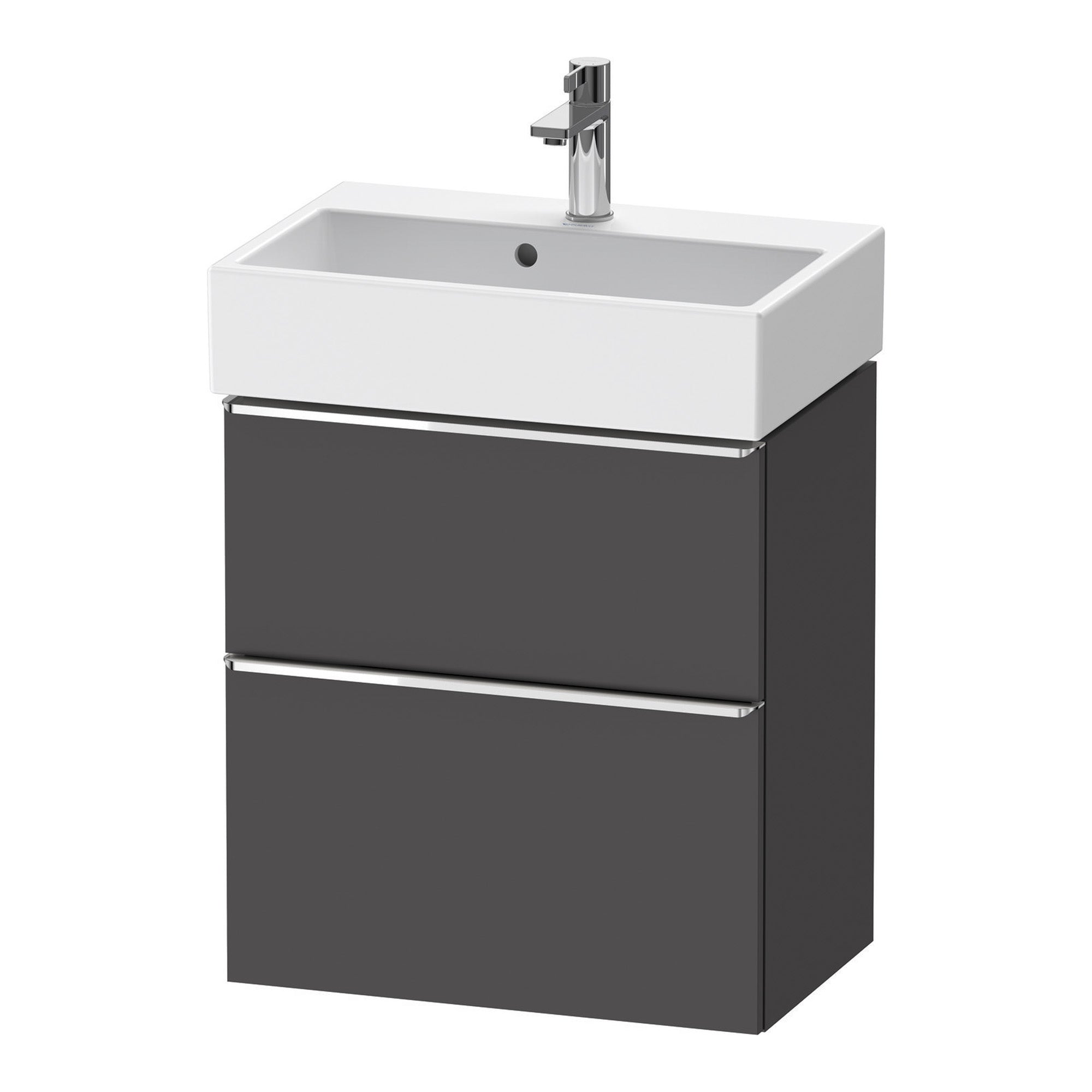 duravit d-neo 600 wall mounted vanity unit with vero basin graphite matt chrome handles