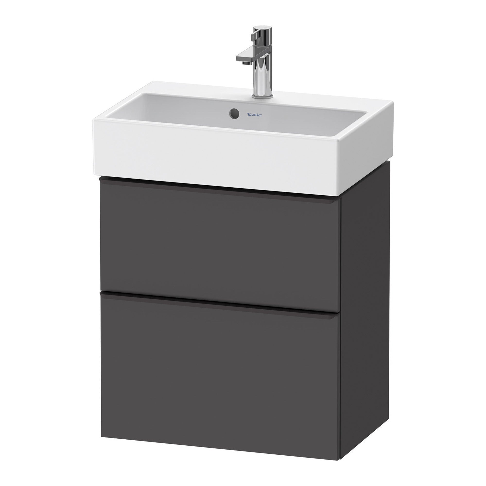 duravit d-neo 600 wall mounted vanity unit with vero basin graphite matt diamond black handles