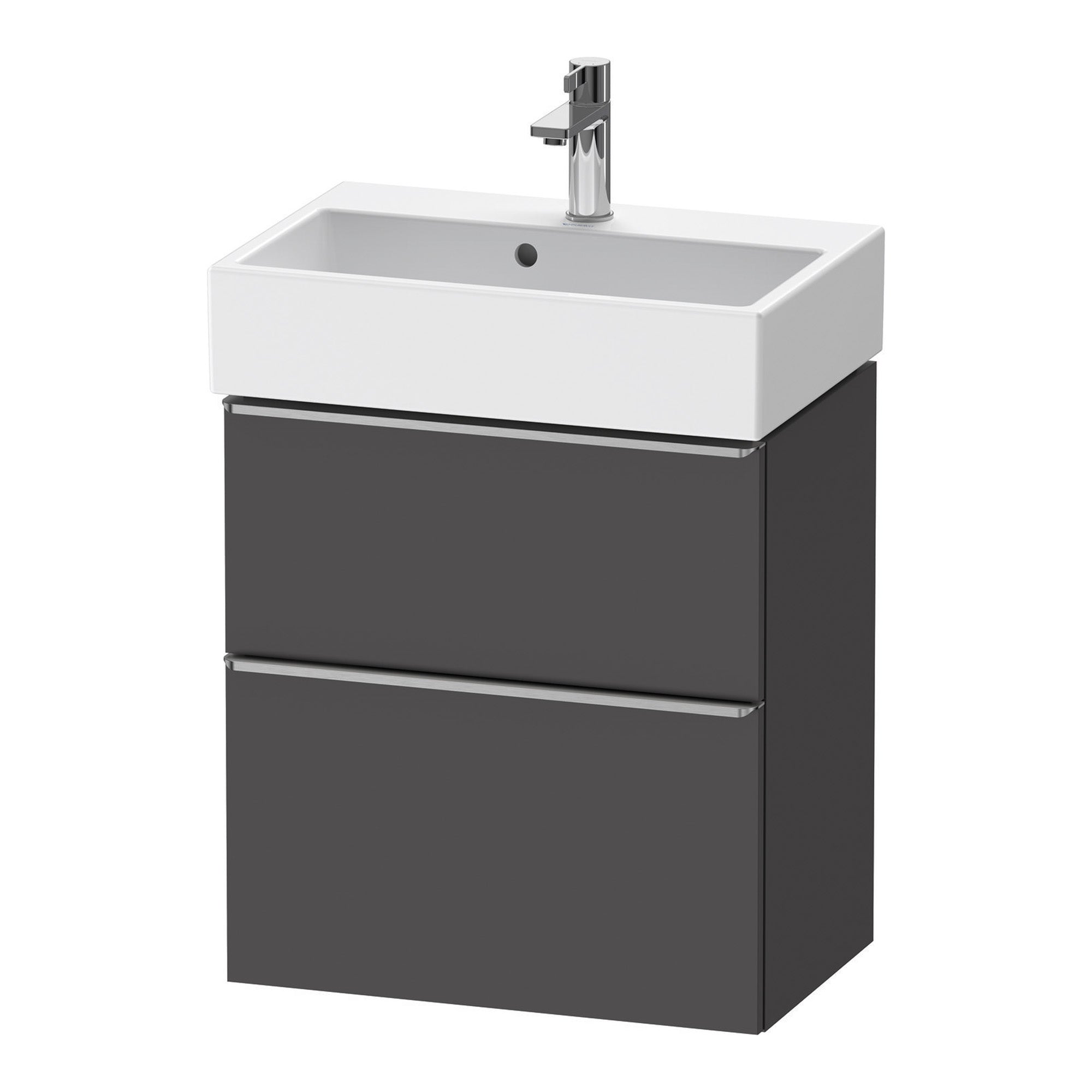 duravit d-neo 600 wall mounted vanity unit with vero basin graphite matt stainless steel handles