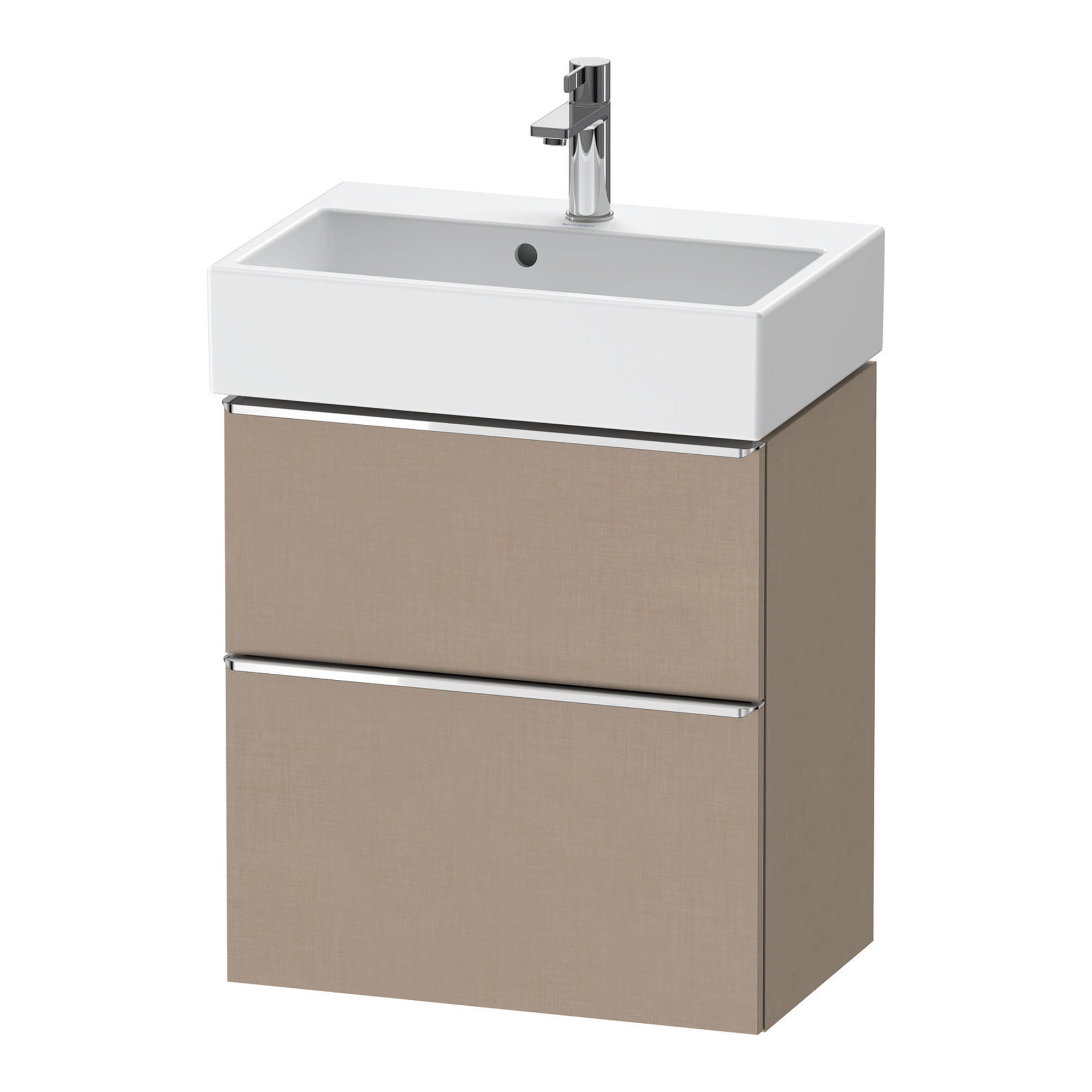 duravit d-neo 600 wall mounted vanity unit with vero basin matt linen chrome handles