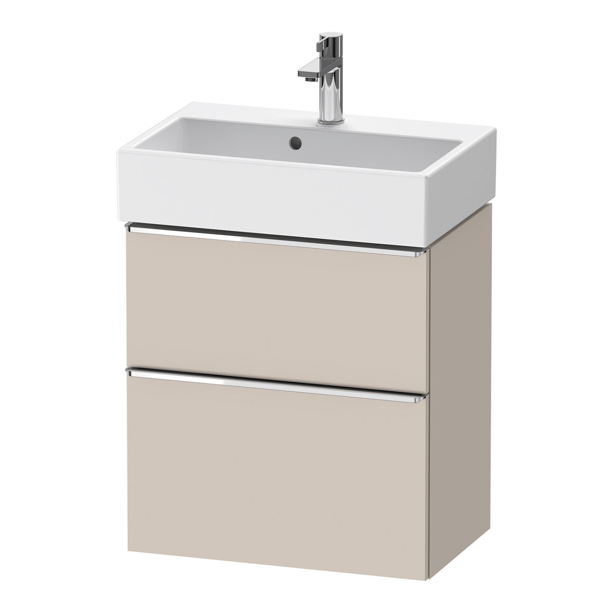 duravit d-neo 600 wall mounted vanity unit with vero basin taupe chrome handles