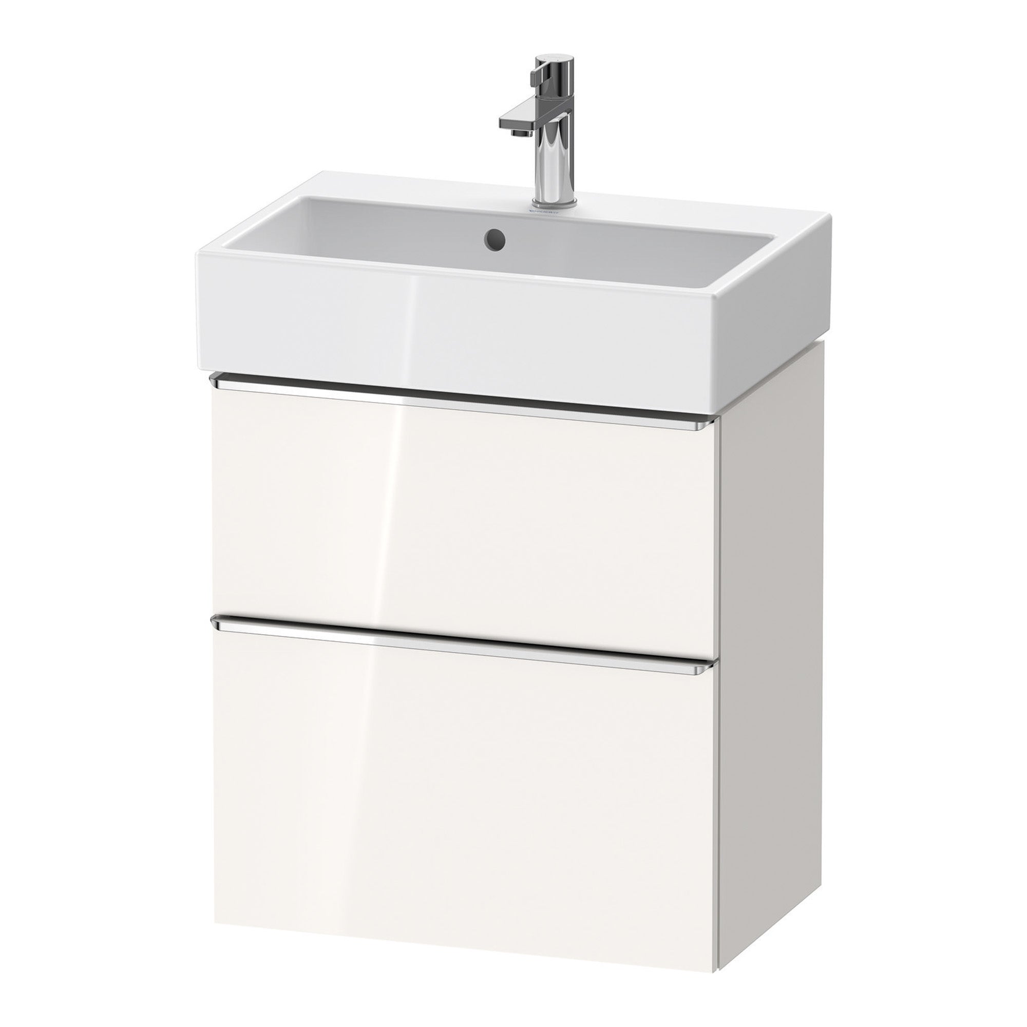 duravit d-neo 600 wall mounted vanity unit with vero basin white gloss chrome handles