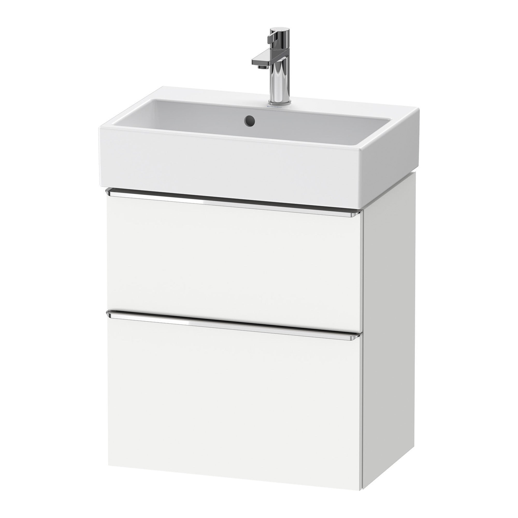 duravit d-neo 600 wall mounted vanity unit with vero basin white matt chrome handles