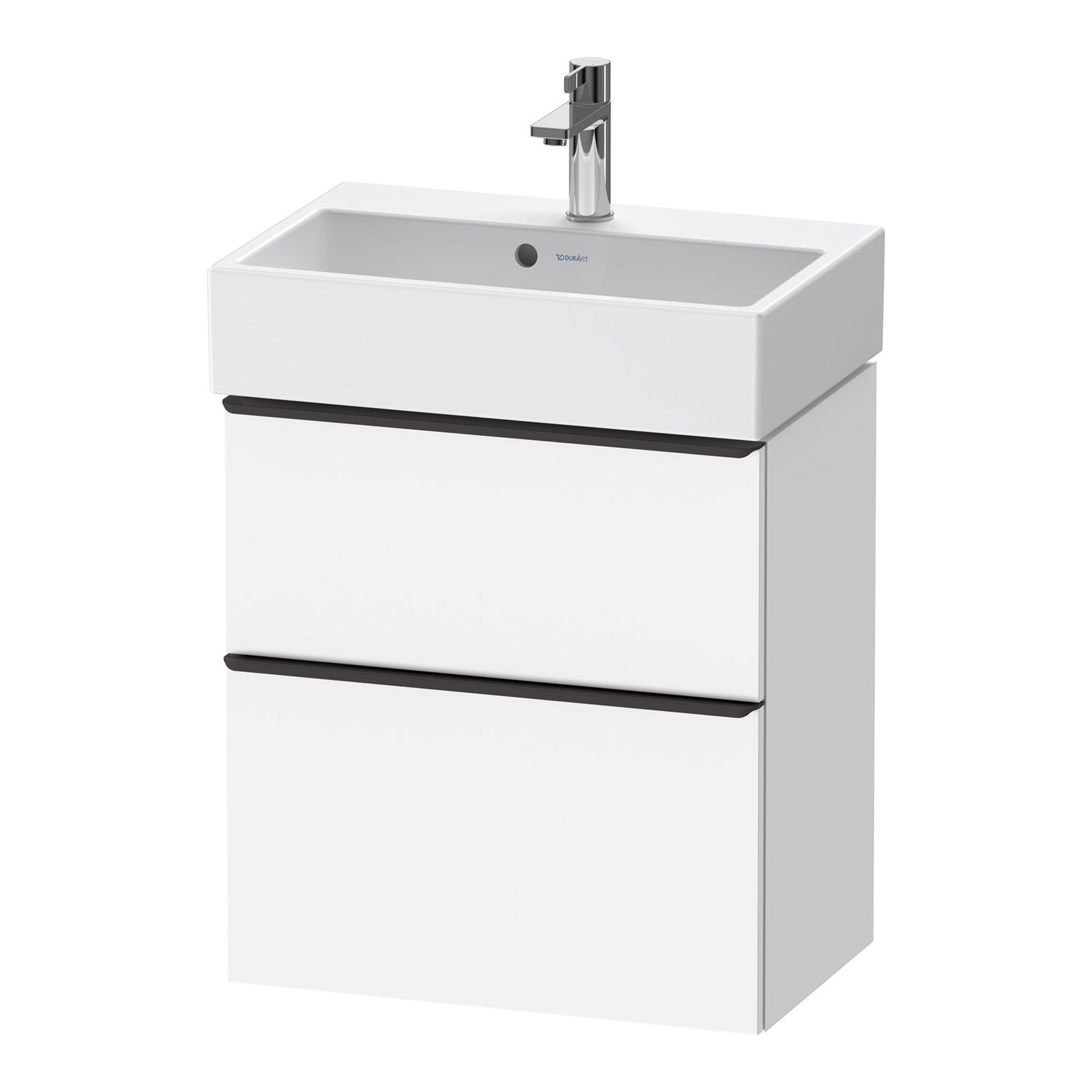 duravit d-neo 600 wall mounted vanity unit with vero-basin white matt diamond black handles