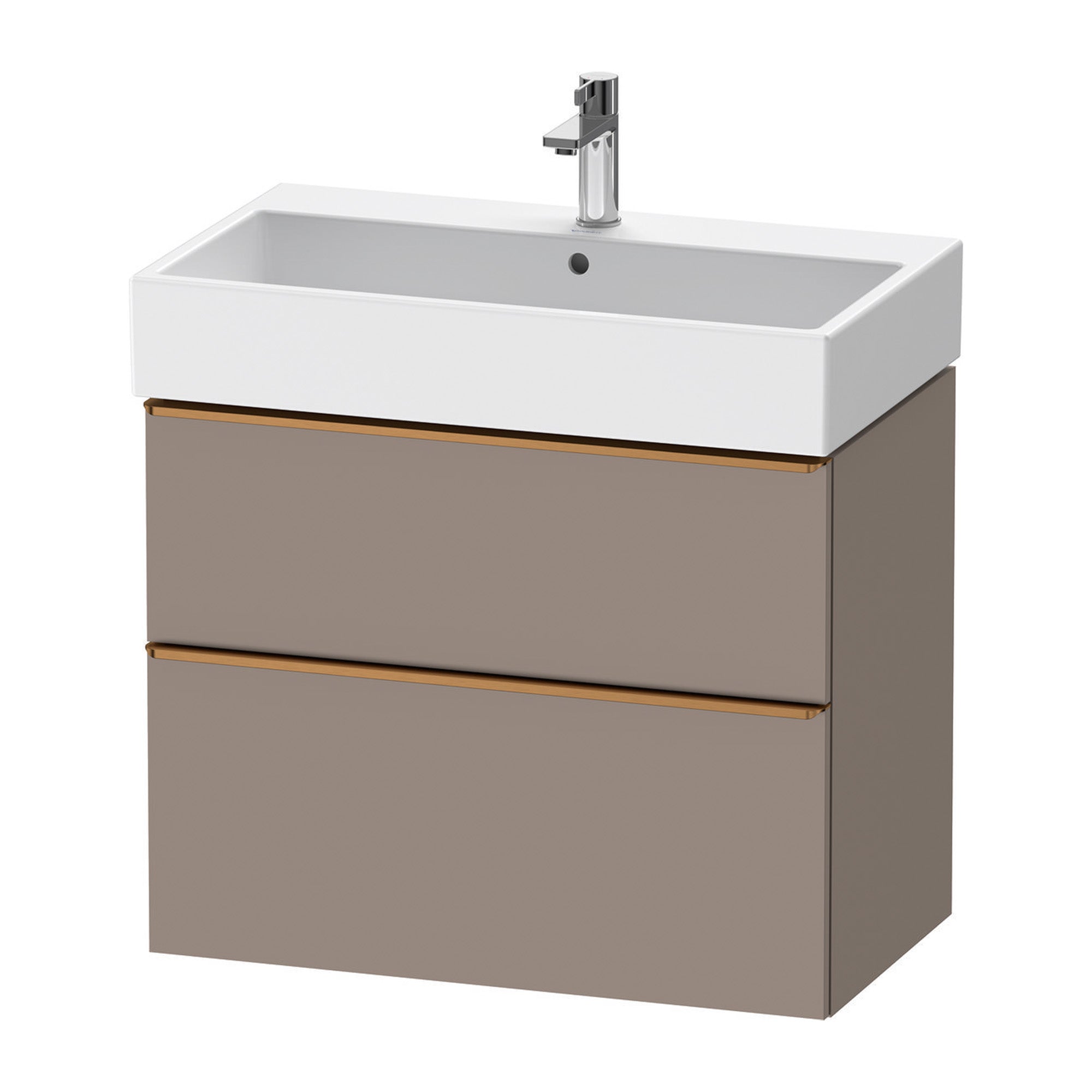 duravit d-neo 800 wall mounted vanity unit with vero basin basalt brushed bronze handles